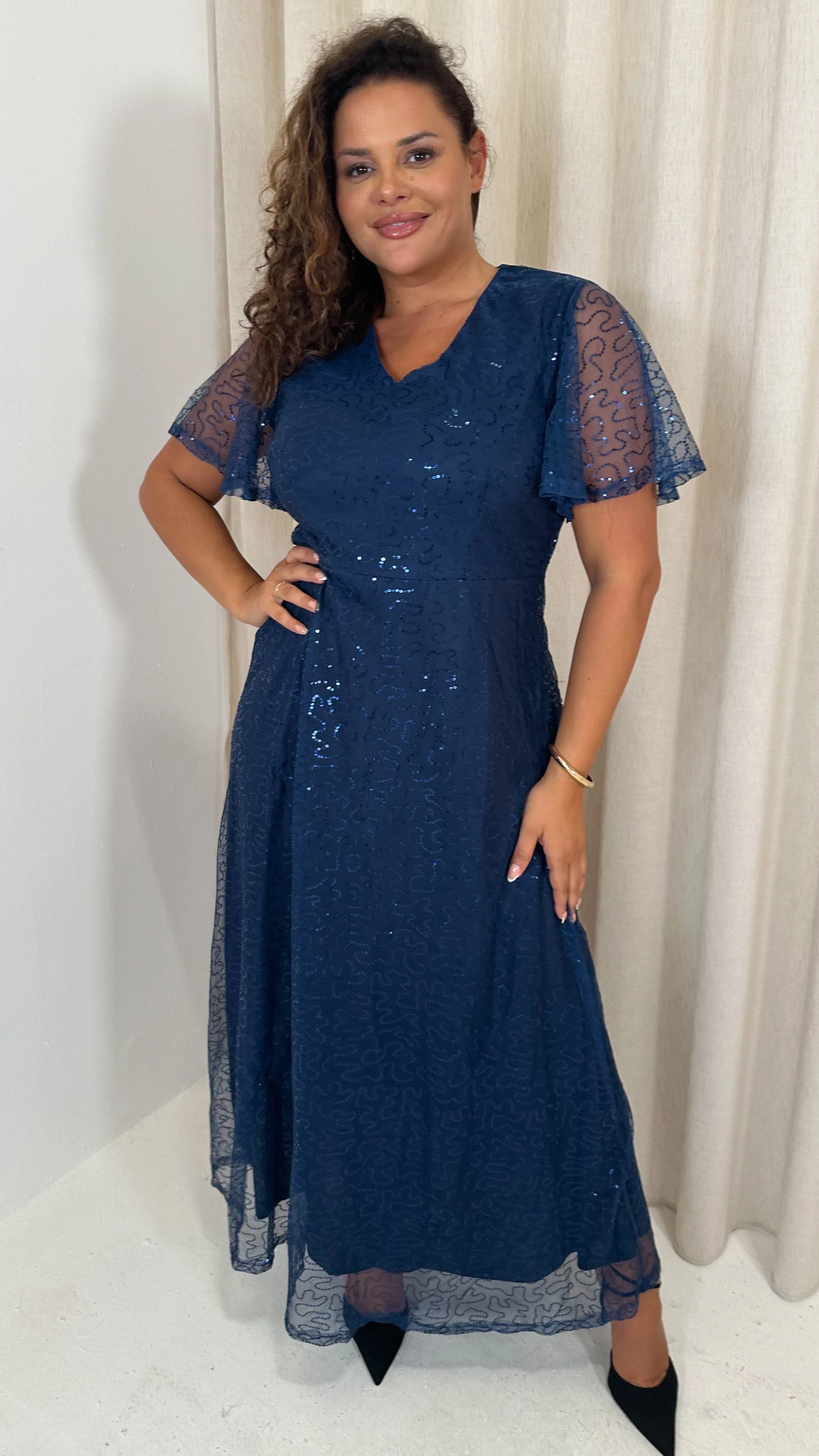CurveWow Sequin Maxi Dress Navy - Insurauncei