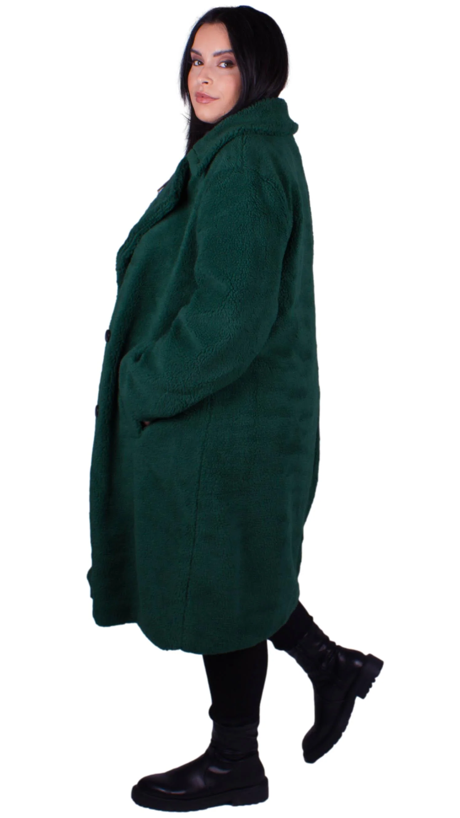 CurveWow Teddy Coat Bottle Green - Insurauncei