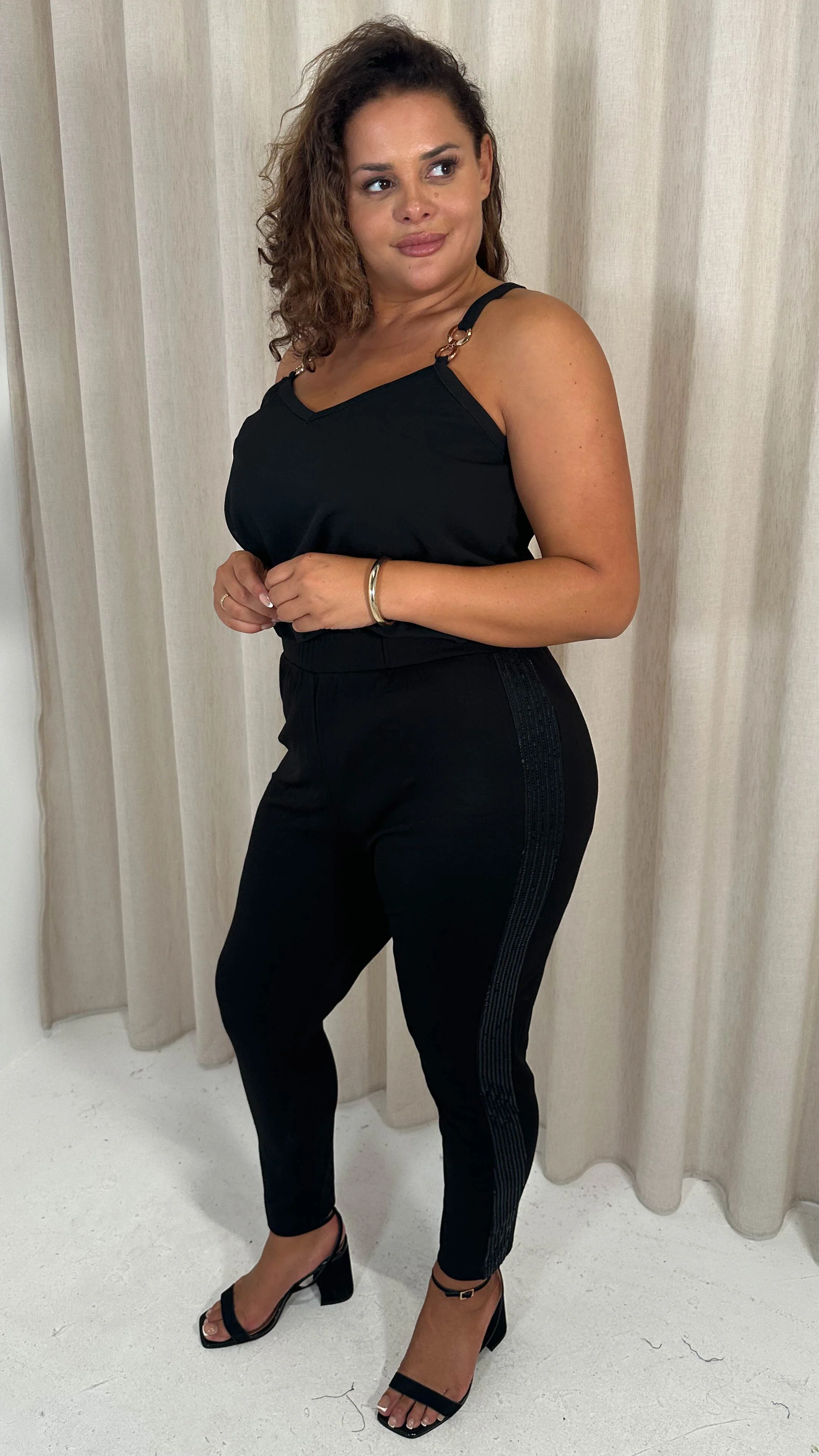 CurveWow Ponte Sequin Leggings Black - Insurauncei