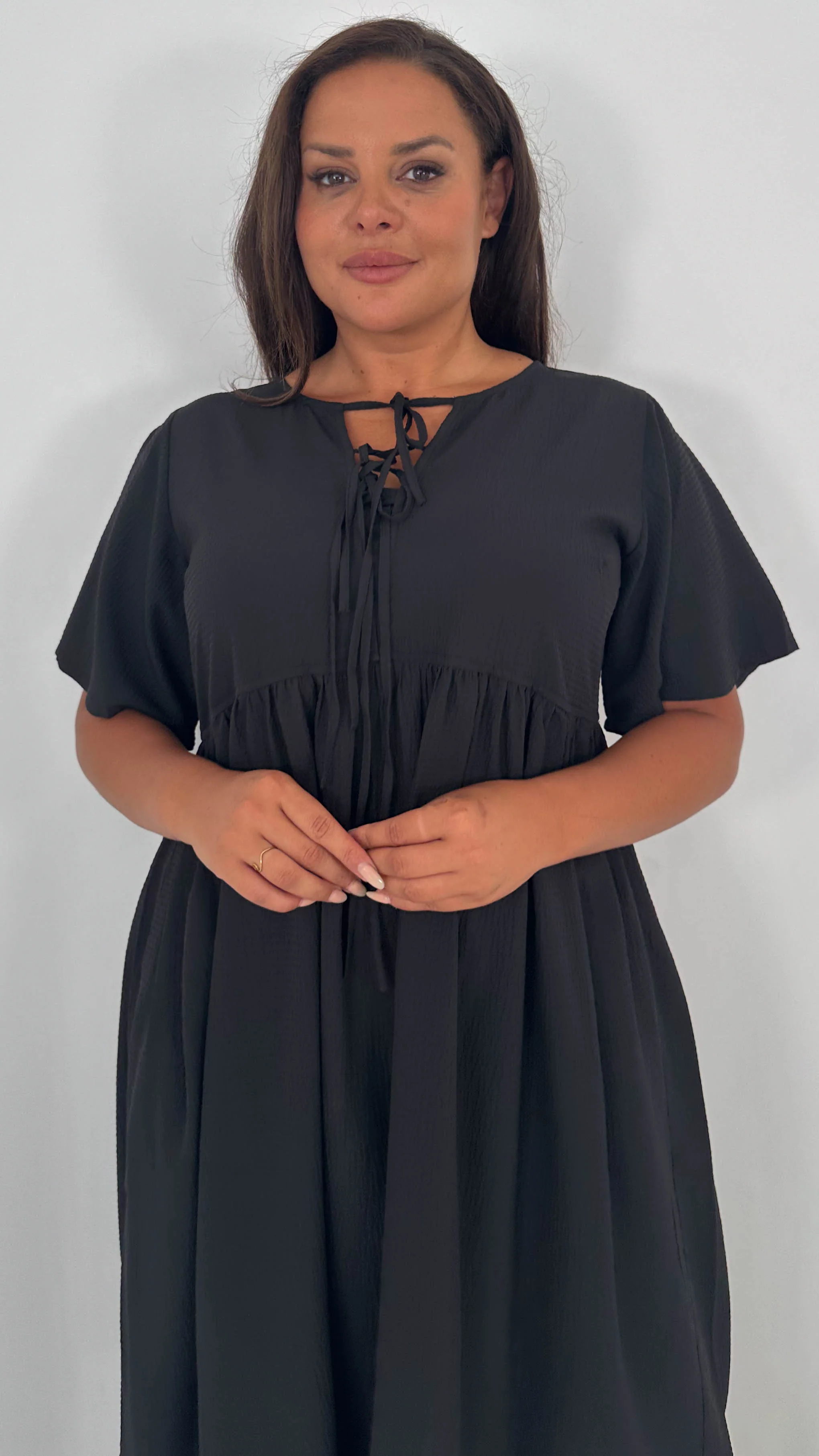 CurveWow Tied Bow Front Dress Black - Insurauncei