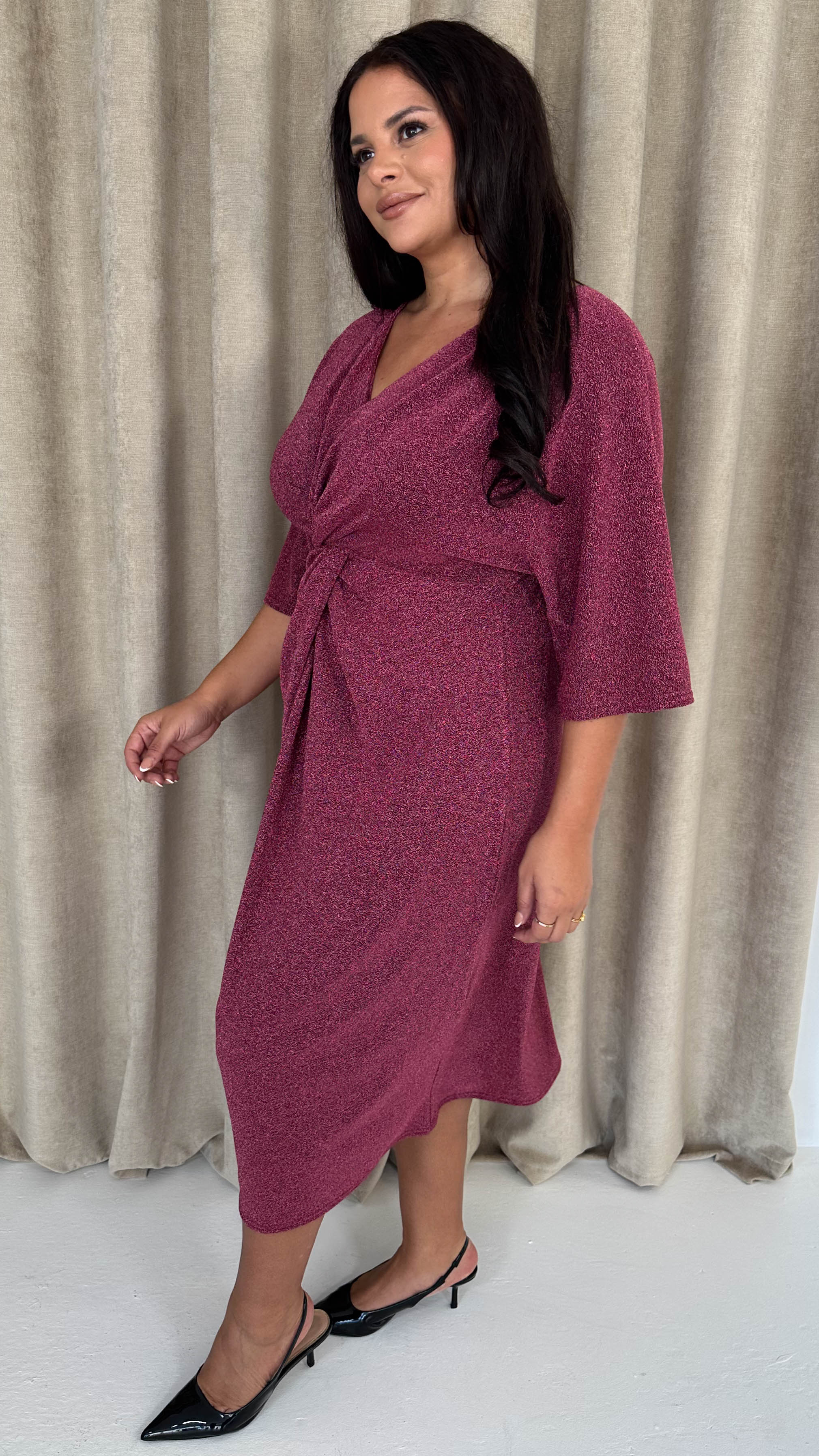 CurveWow Knot Dress Sparkle Pink - Insurauncei