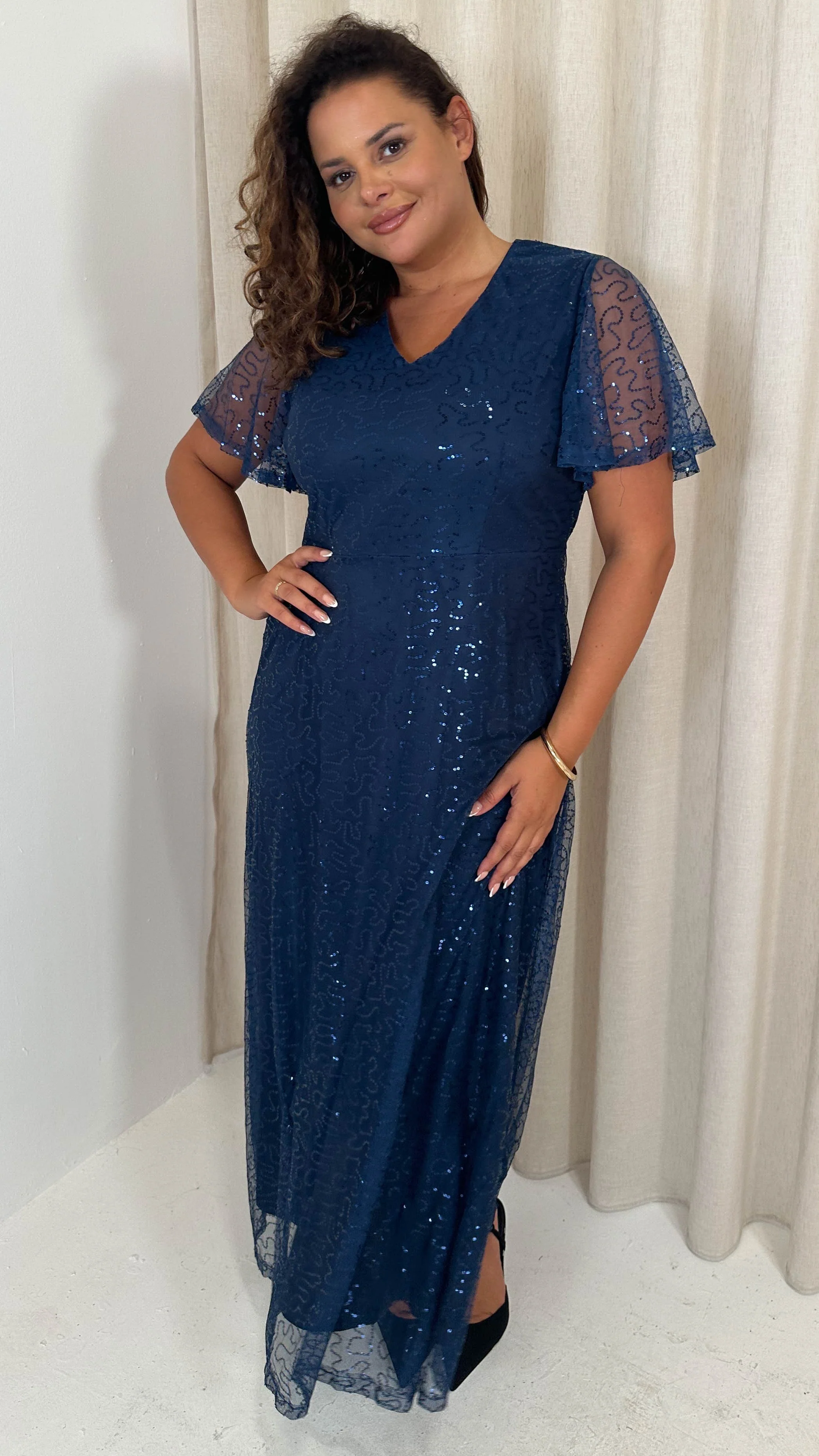 CurveWow Sequin Maxi Dress Navy - Insurauncei