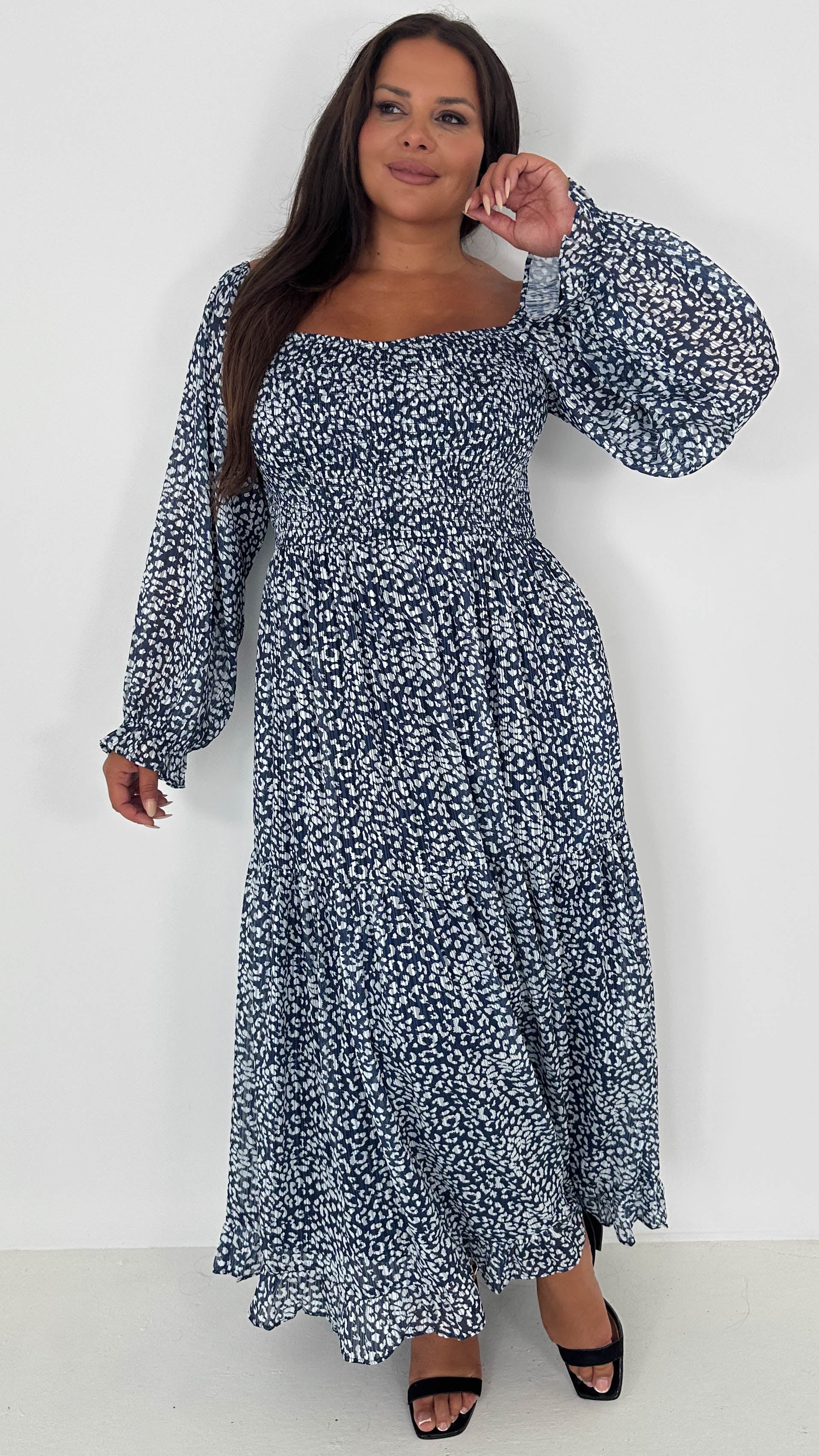 CurveWow Shirred Top Maxi Dress Animal - Insurauncei