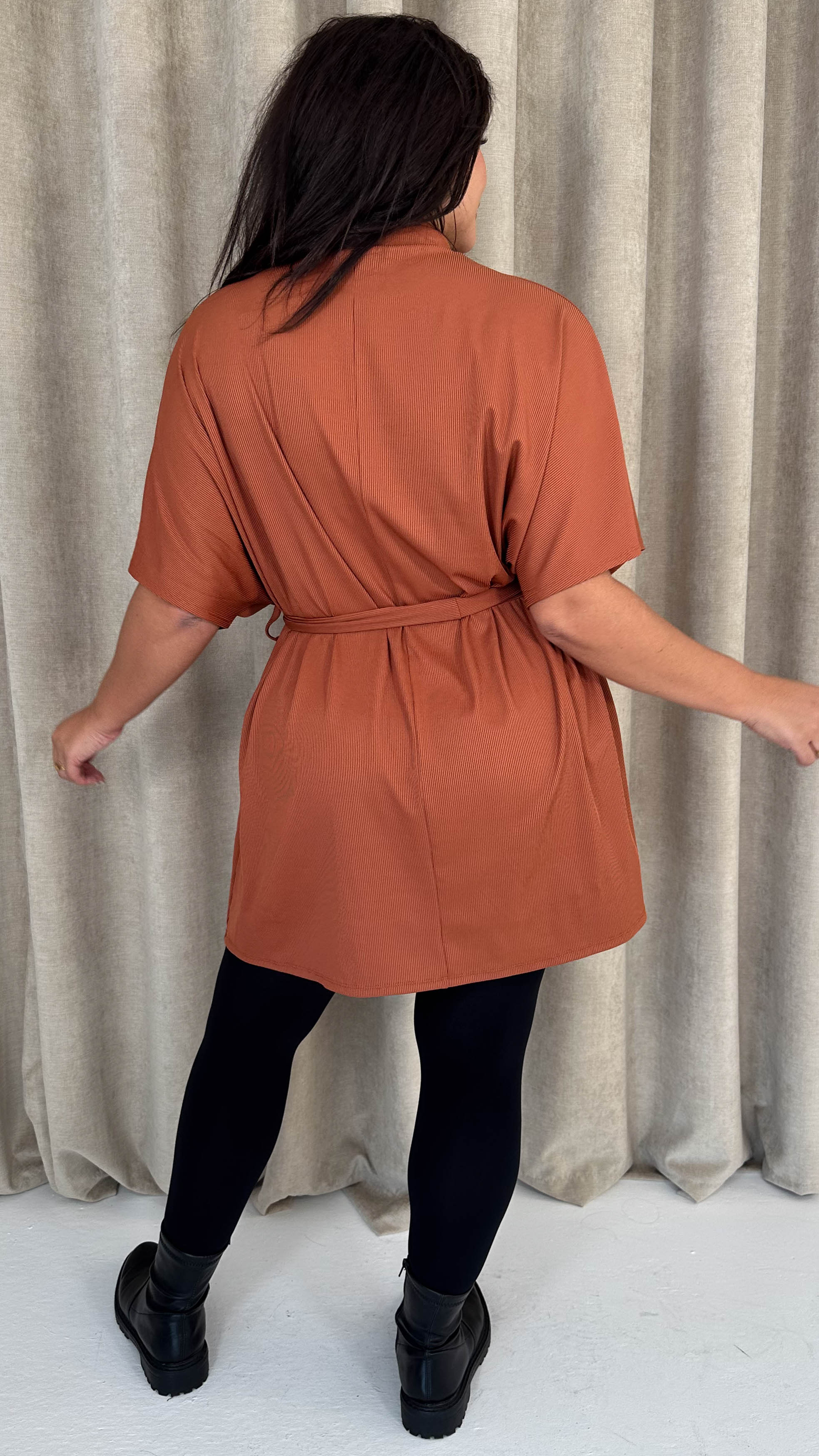 CurveWow High Neck Tie Waist Mini Dress Rust - Insurauncei
