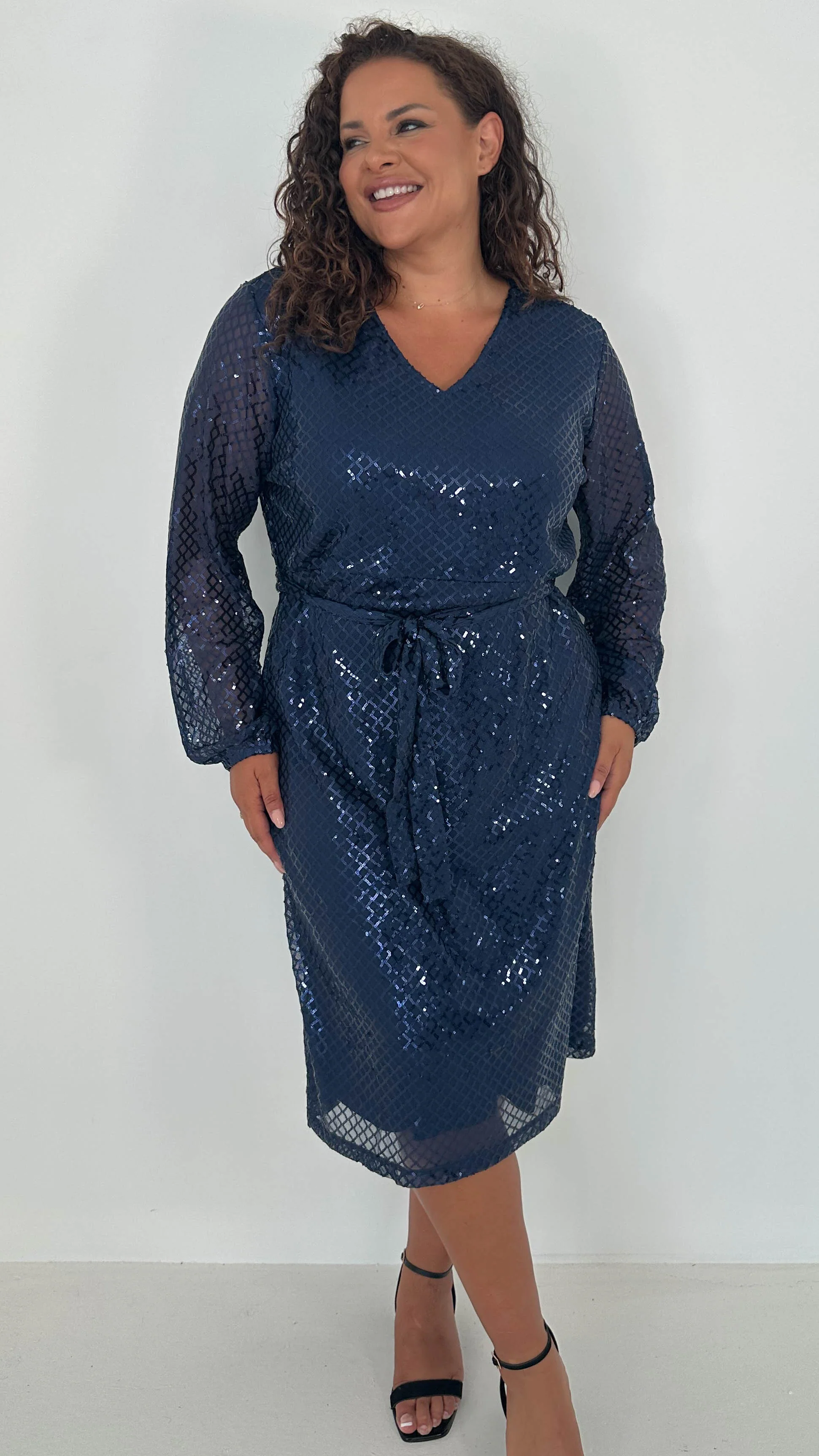 CurveWow Mid Length Cross Sequin Dress Navy - Insurauncei