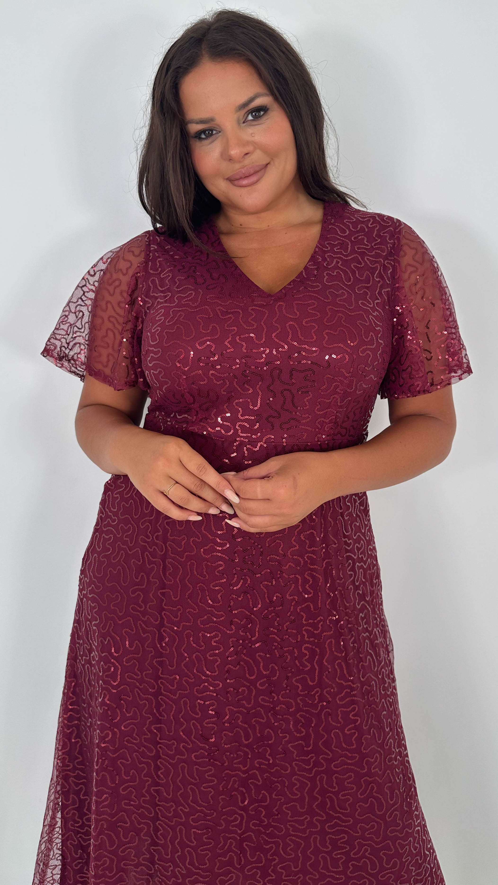 CurveWow Sequin Maxi Dress Wine - Insurauncei
