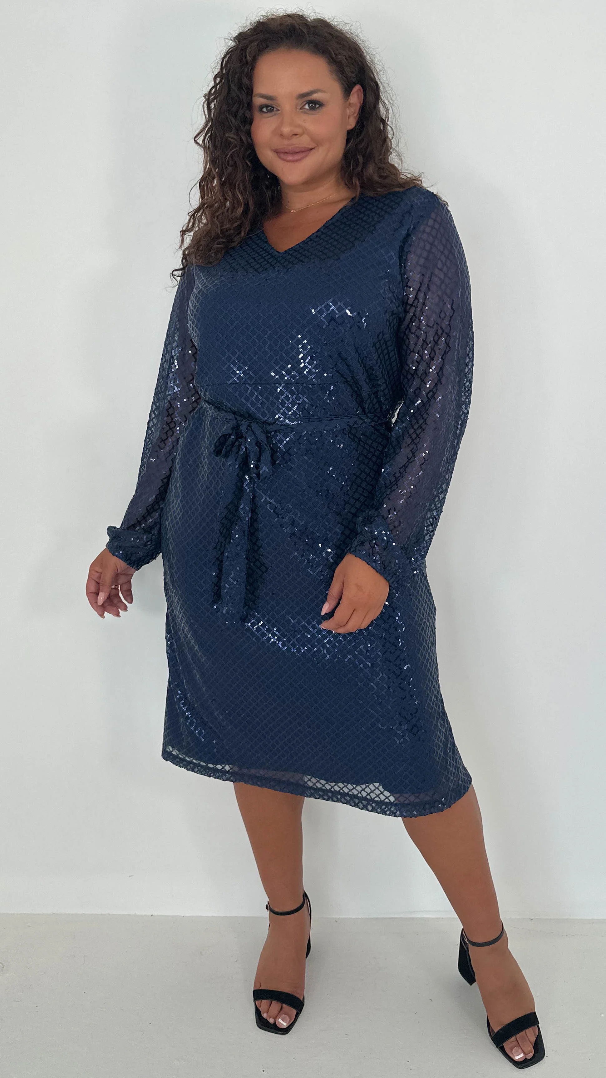 CurveWow Mid Length Cross Sequin Dress Navy - Insurauncei