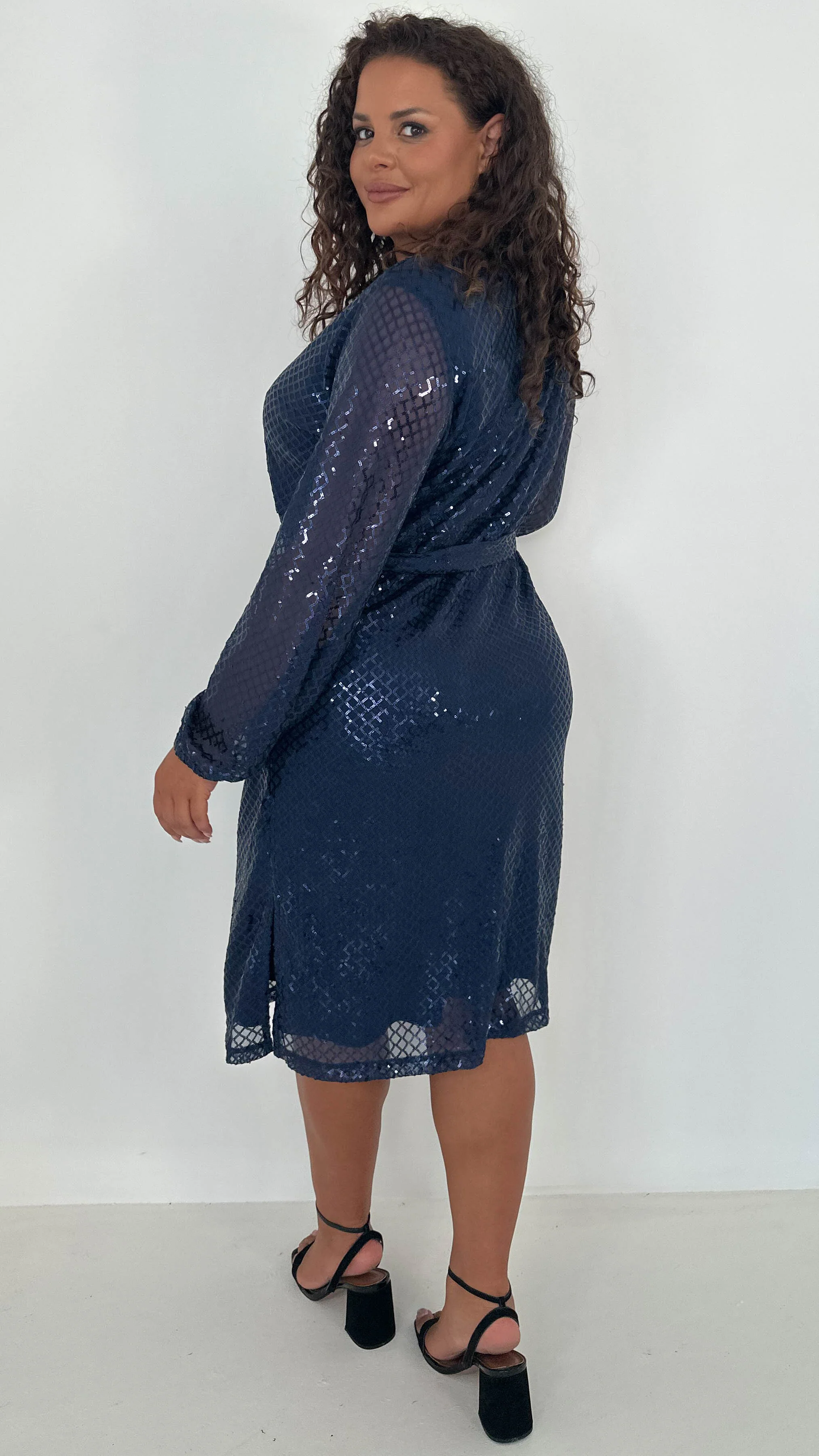 CurveWow Mid Length Cross Sequin Dress Navy - Insurauncei
