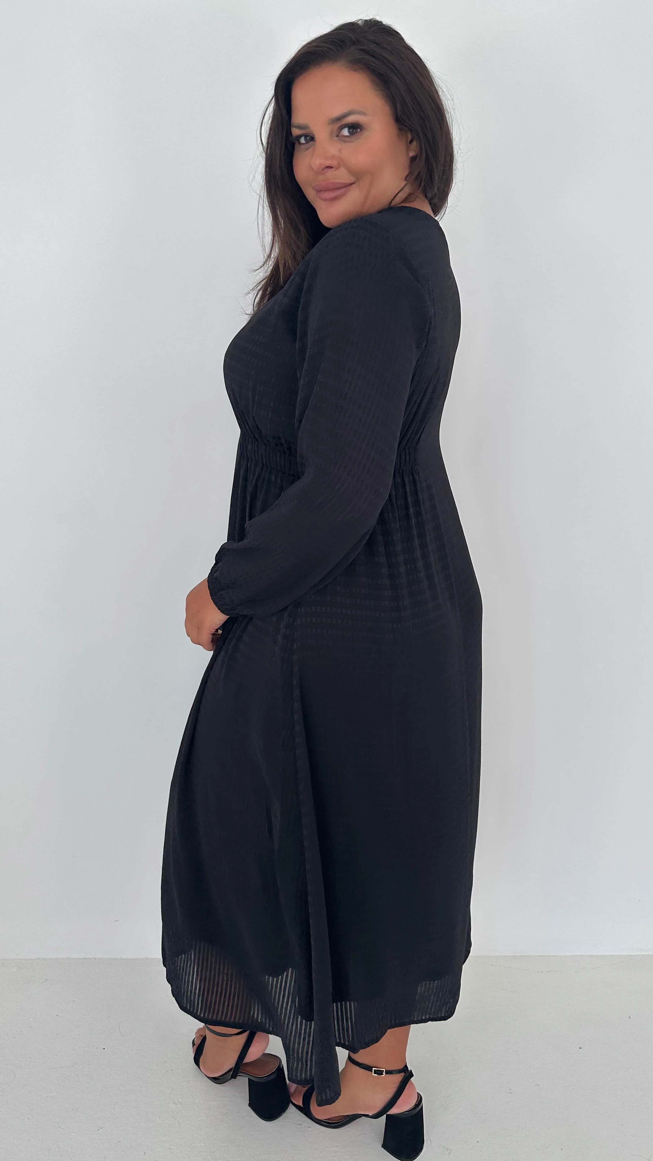 CurveWow Textured Vneck Dress Black - Insurauncei