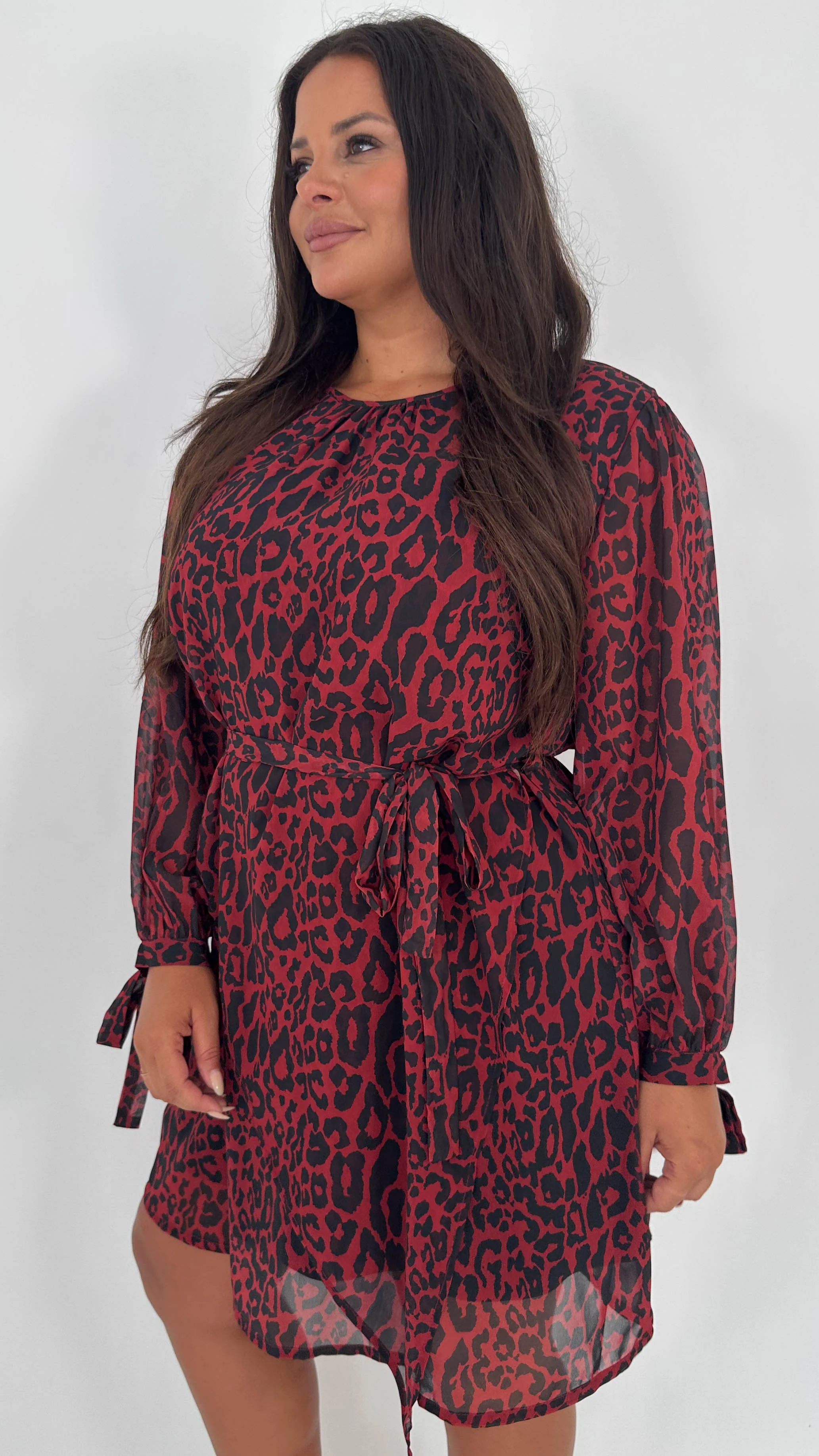 CurveWow Smock Wrap Mini Dress Red Animal - Insurauncei