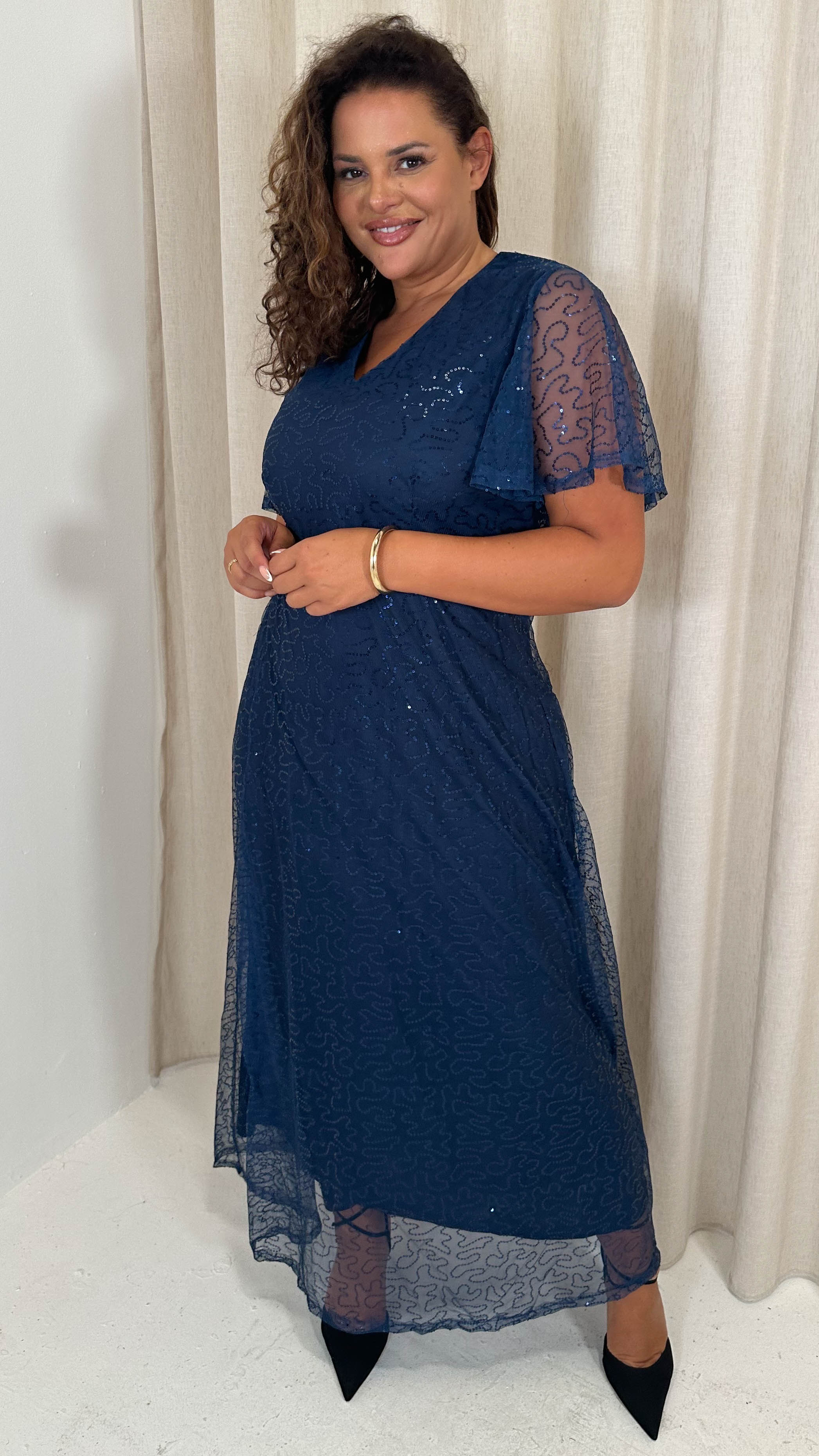 CurveWow Sequin Maxi Dress Navy - Insurauncei