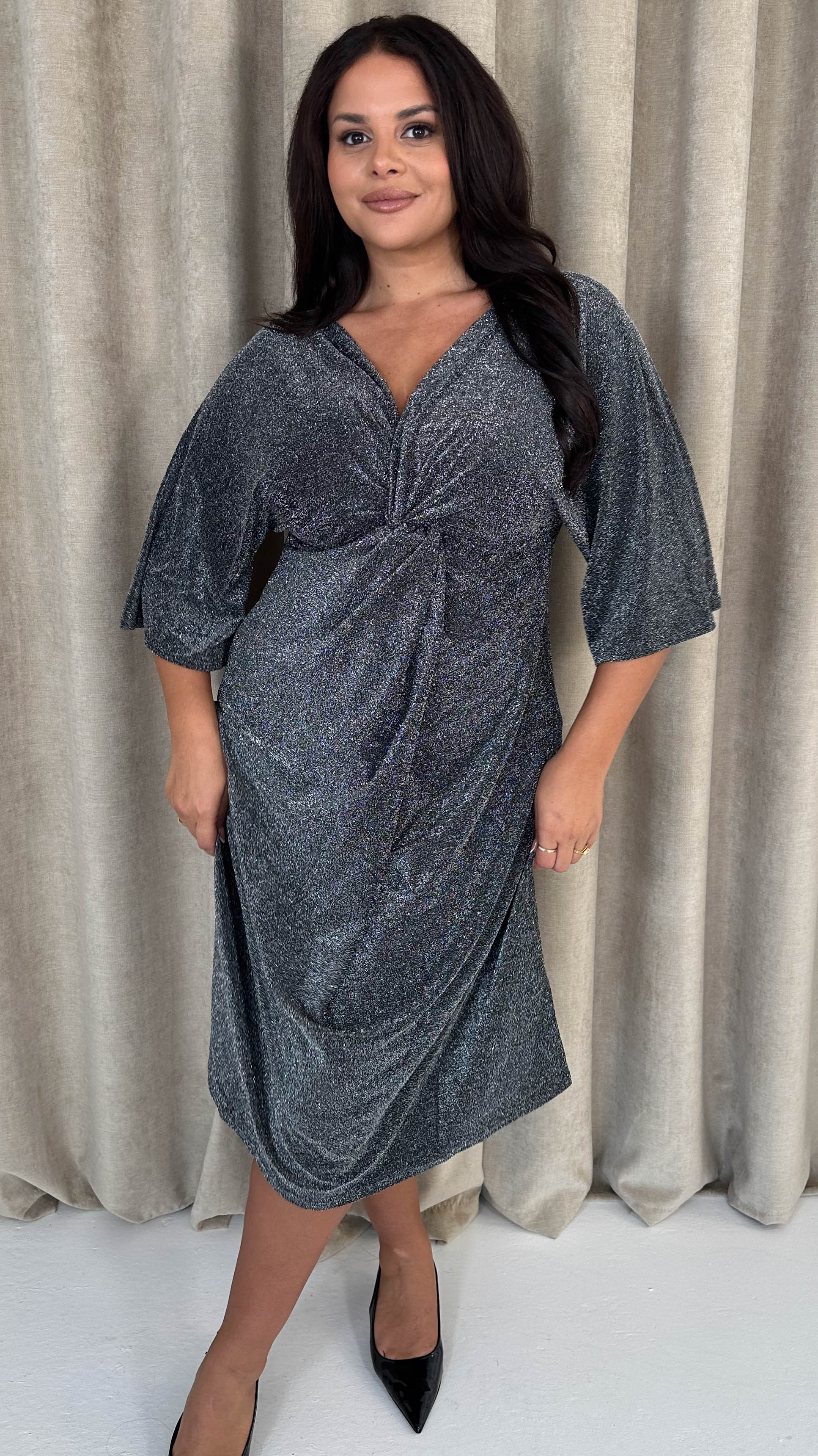 CurveWow Knot Dress Black Sparkle - Insurauncei