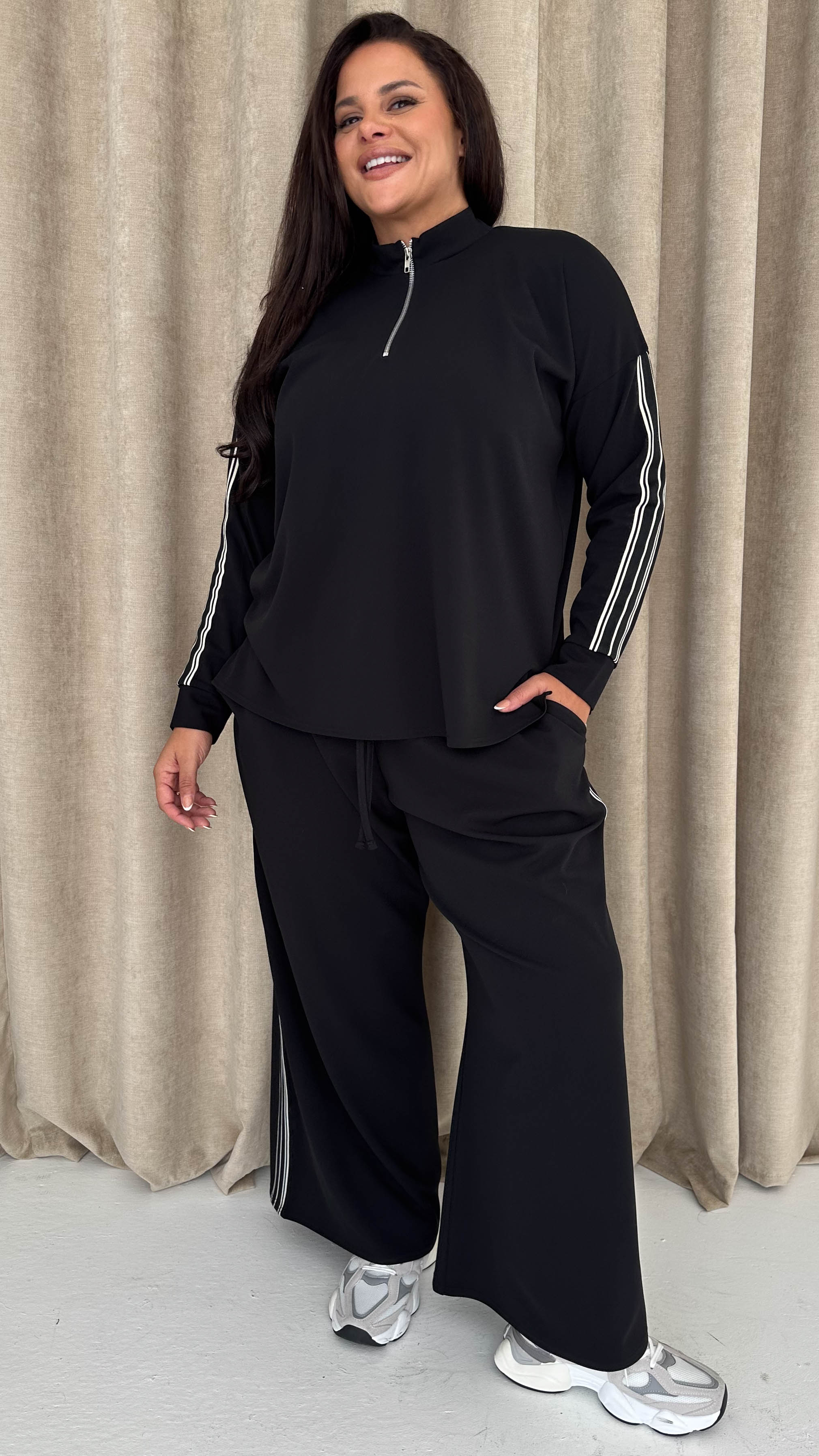 CurveWow Tape Wide Leg Trouser Black - Insurauncei