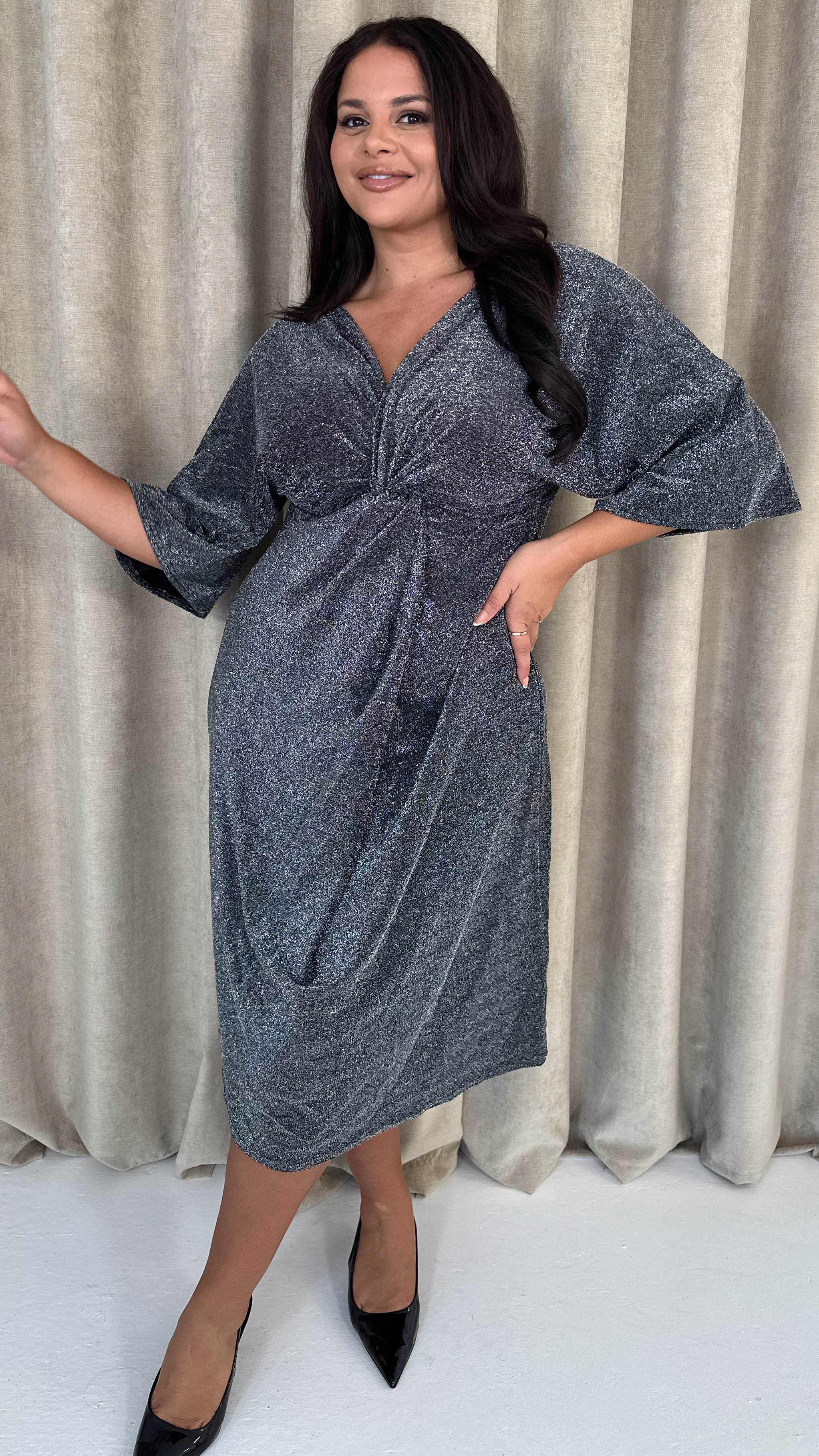 CurveWow Knot Dress Black Sparkle - Insurauncei