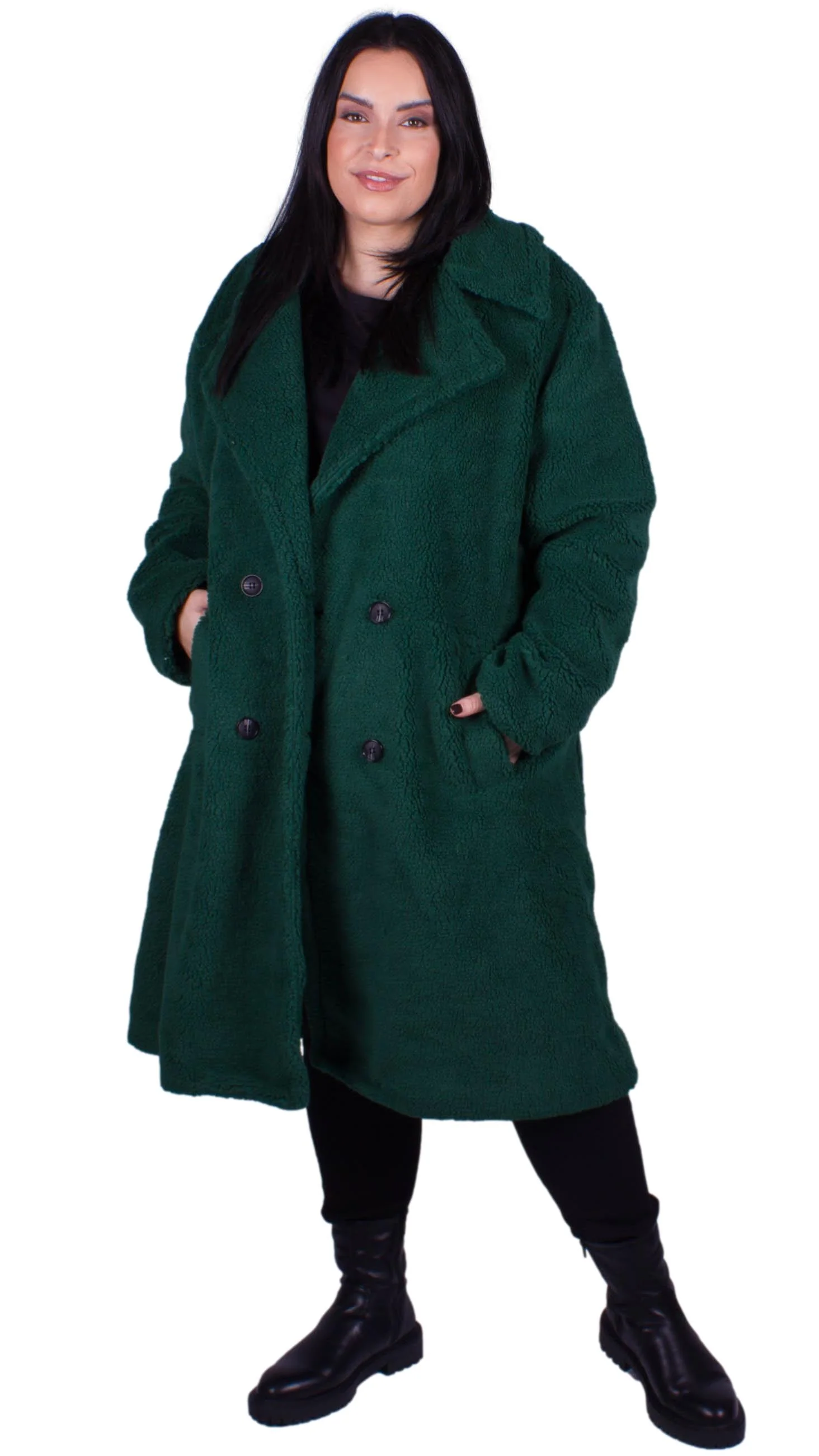 CurveWow Teddy Coat Bottle Green - Insurauncei