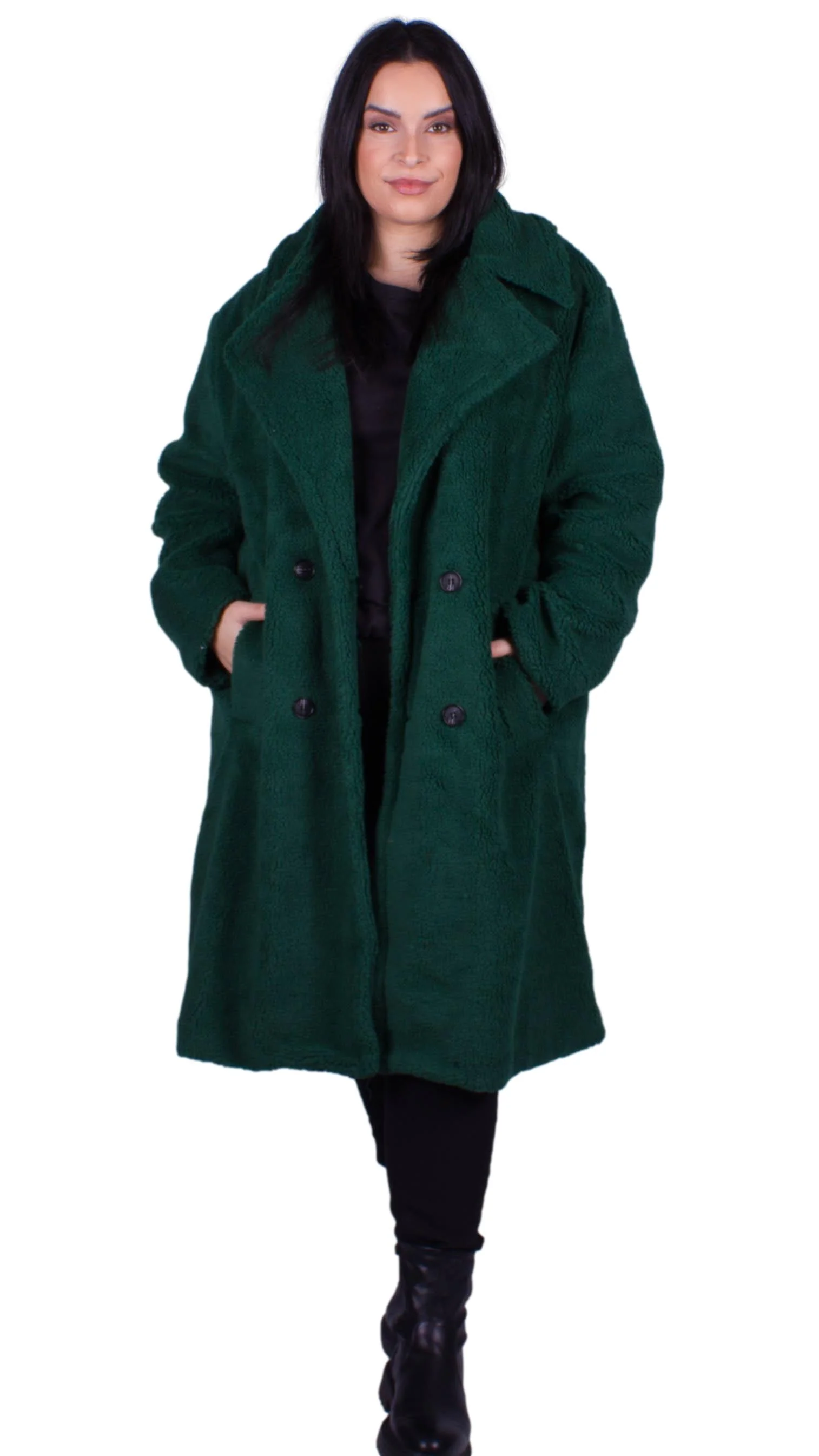 CurveWow Teddy Coat Bottle Green - Insurauncei