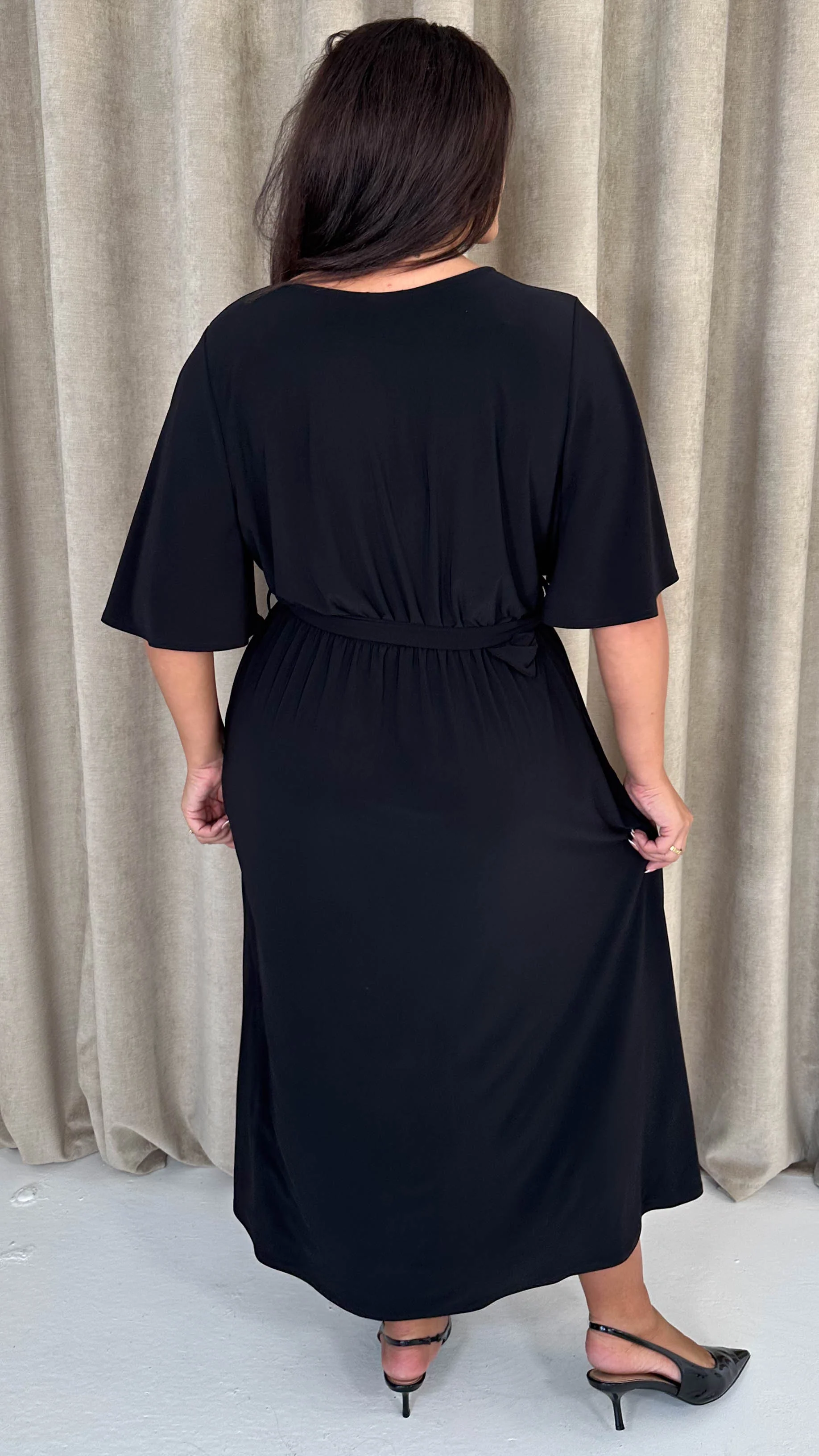 CurveWow Irregular Buckle Split Front Wrap Dress Black - Insurauncei