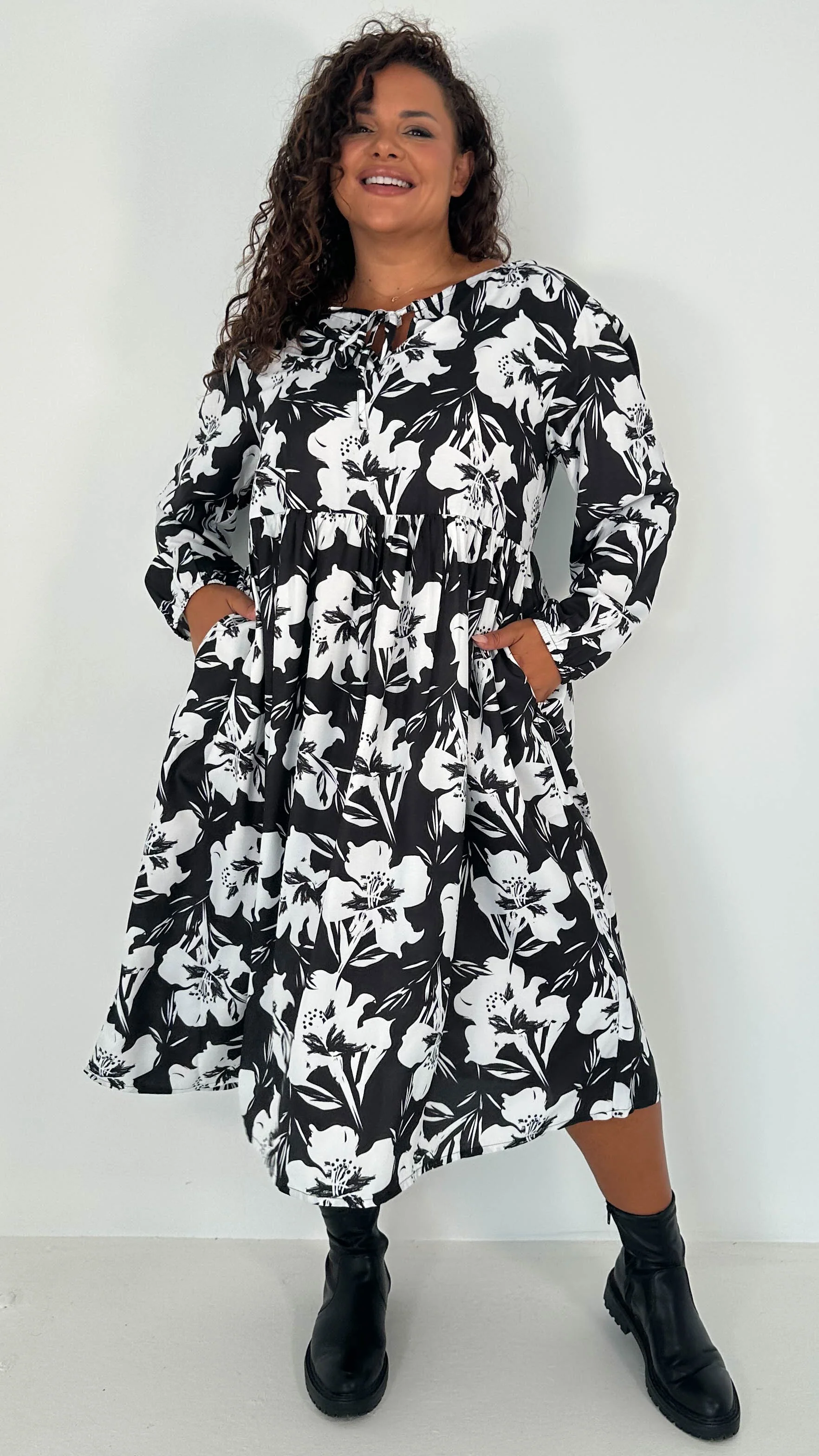 CurveWow Floral Tie Front Midi Dress - Insurauncei