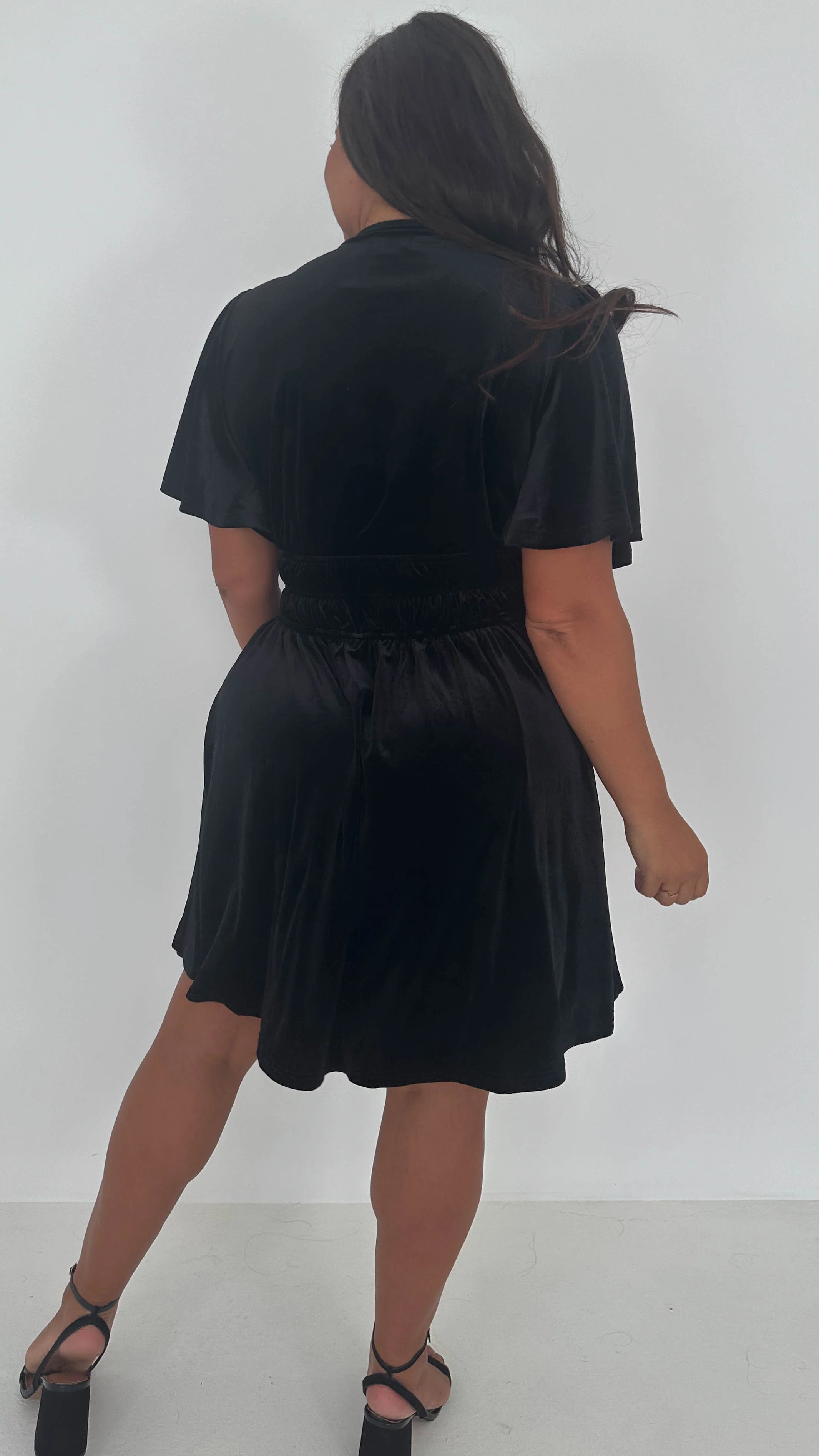 CurveWow Velvet Diamante Button Front Mini Dress Black - Insurauncei