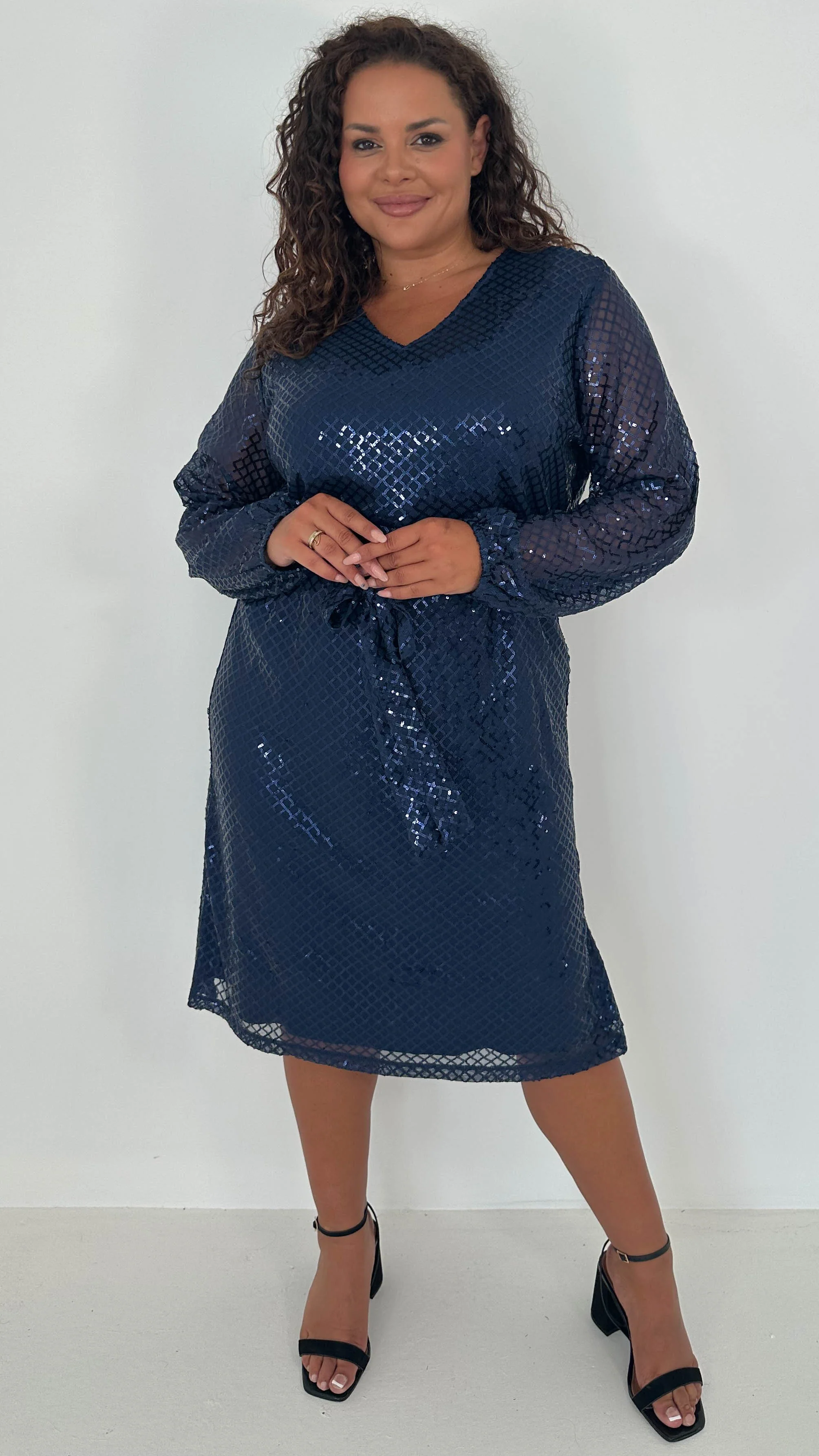 CurveWow Mid Length Cross Sequin Dress Navy - Insurauncei