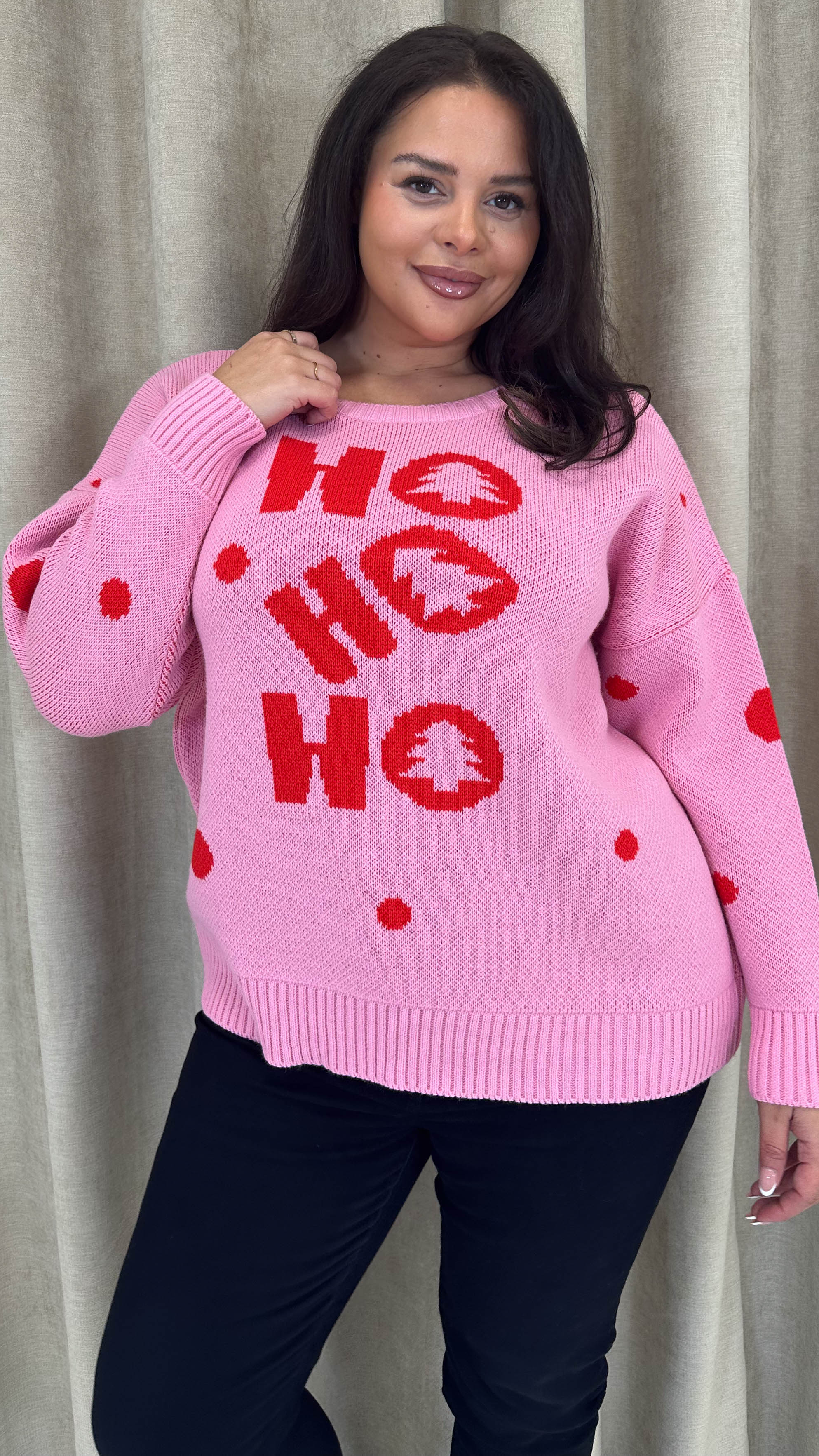 CurveWow Hohoho Christmas Jumper Pink - Insurauncei