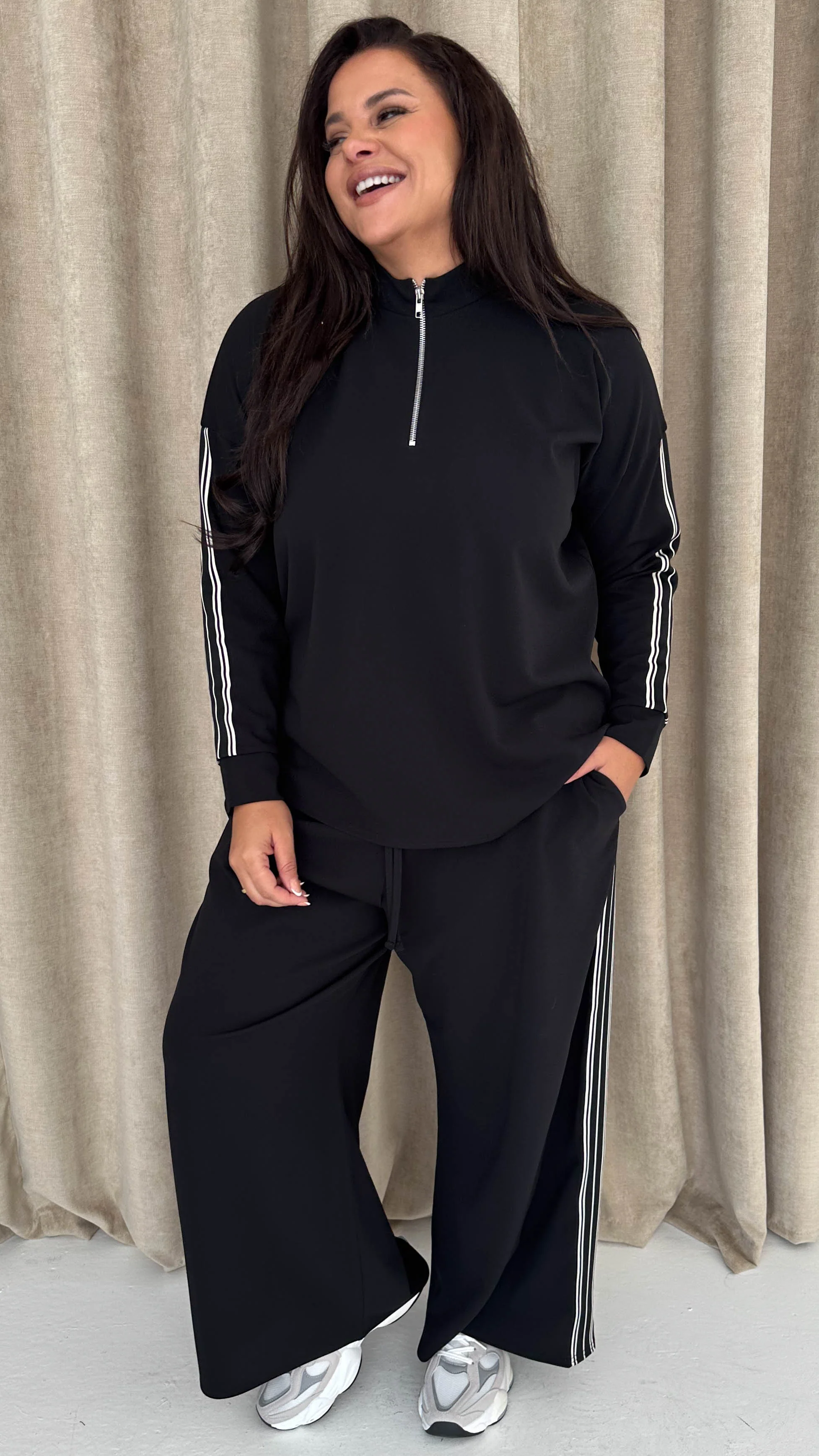 CurveWow Tape Wide Leg Trouser Black - Insurauncei