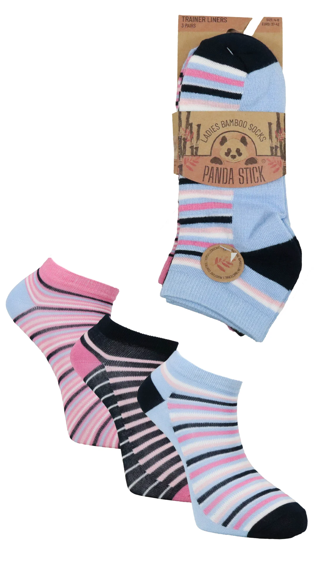 3 Pack Bamboo Trainer Socks Blue Stripe - Insurauncei