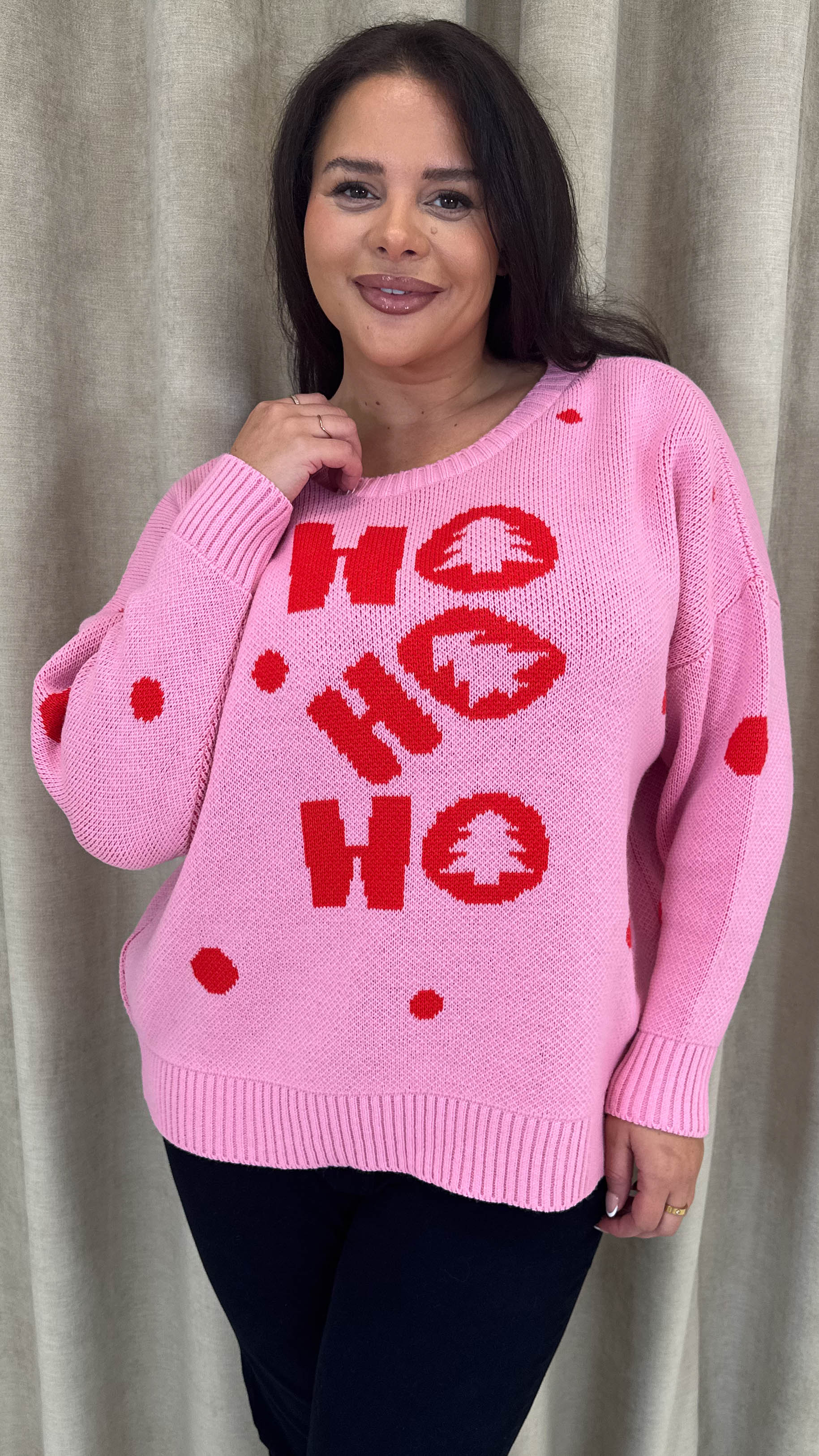 CurveWow Hohoho Christmas Jumper Pink - Insurauncei