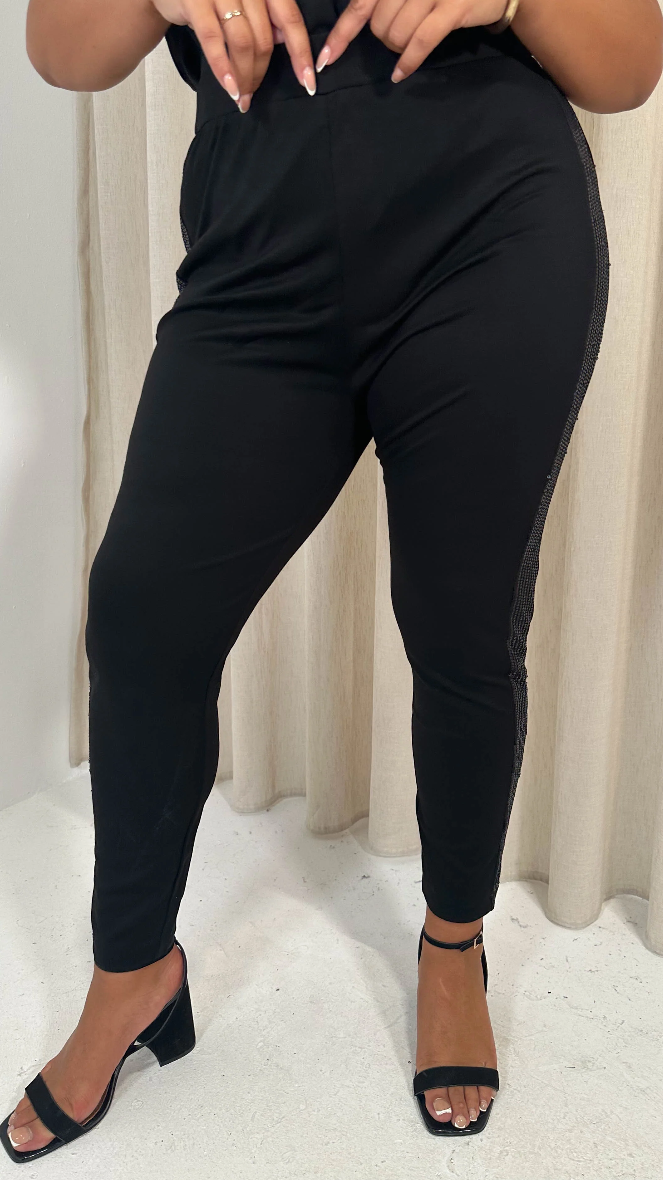 CurveWow Ponte Sequin Leggings Black - Insurauncei