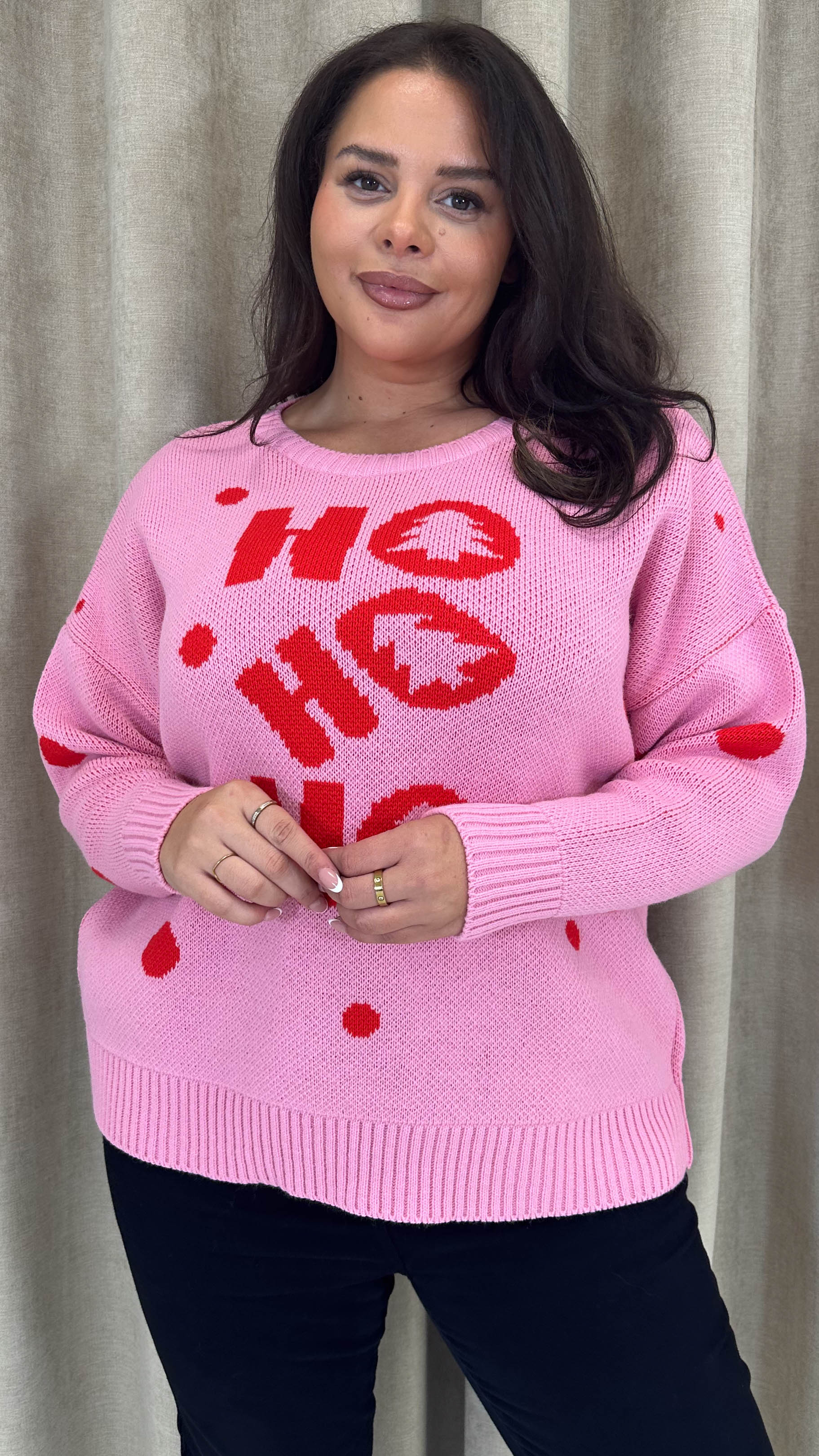 CurveWow Hohoho Christmas Jumper Pink - Insurauncei