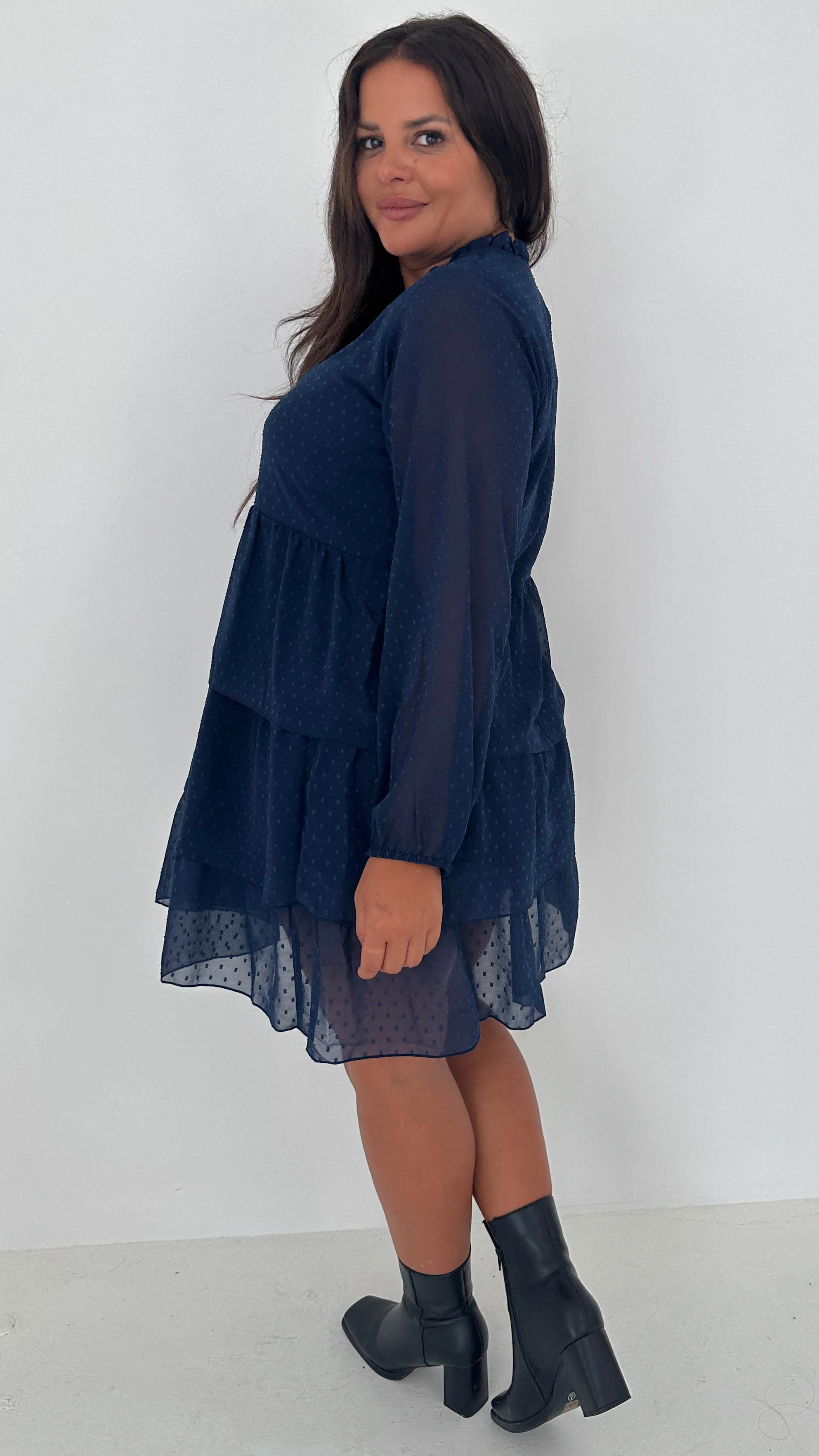 CurveWow Tiered Mini Dress Navy - Insurauncei