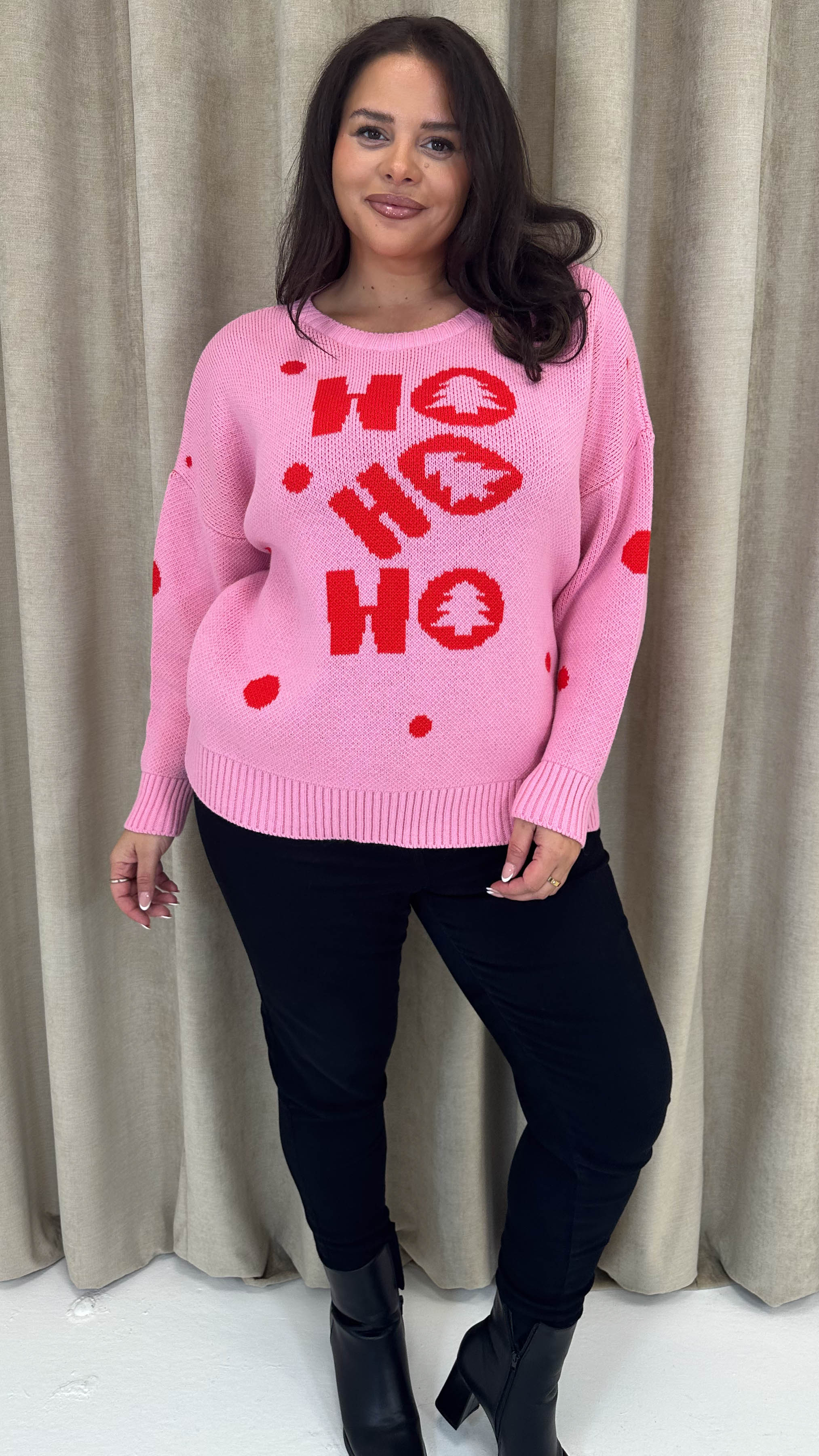 CurveWow Hohoho Christmas Jumper Pink - Insurauncei