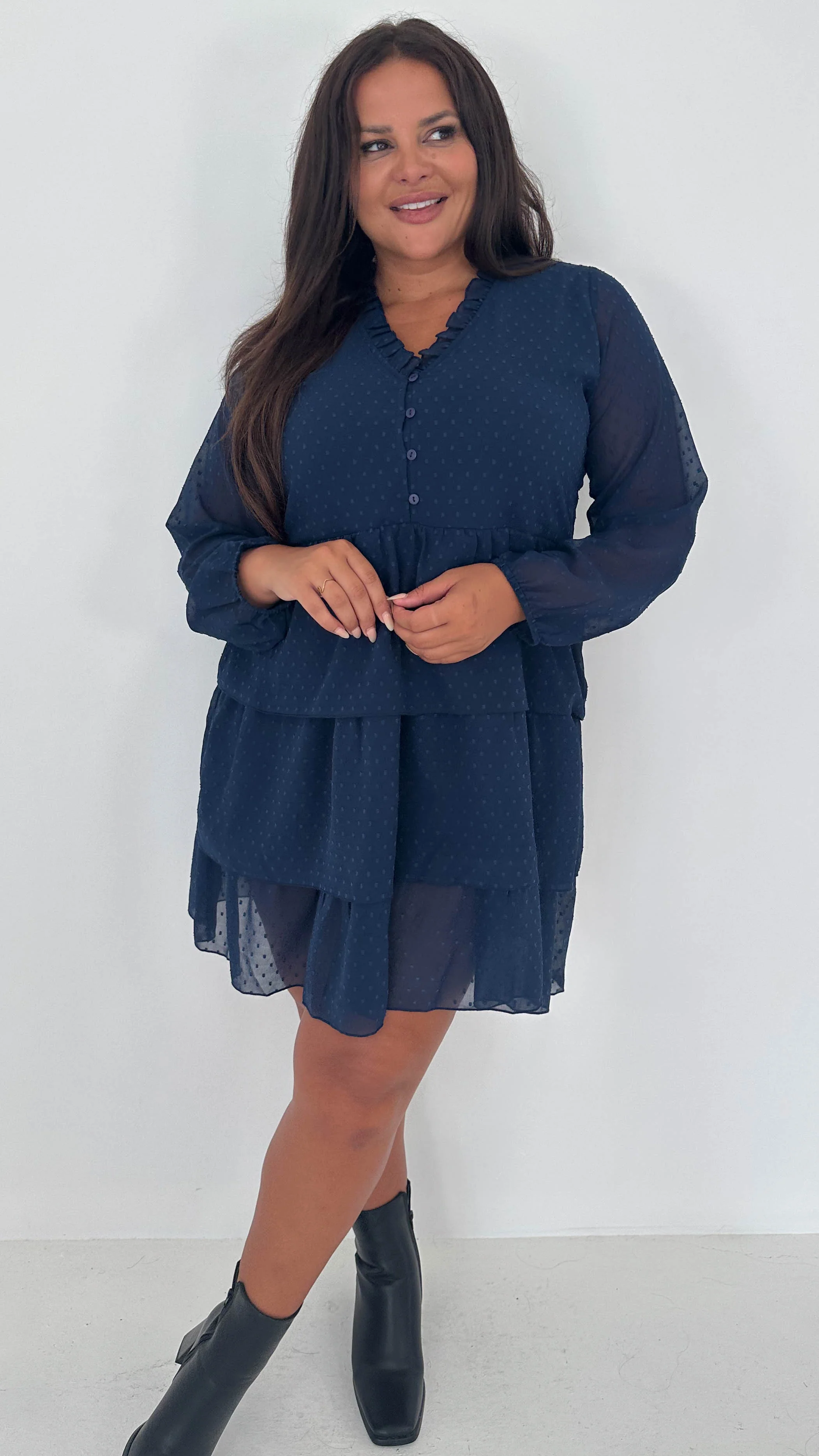 CurveWow Tiered Mini Dress Navy - Insurauncei
