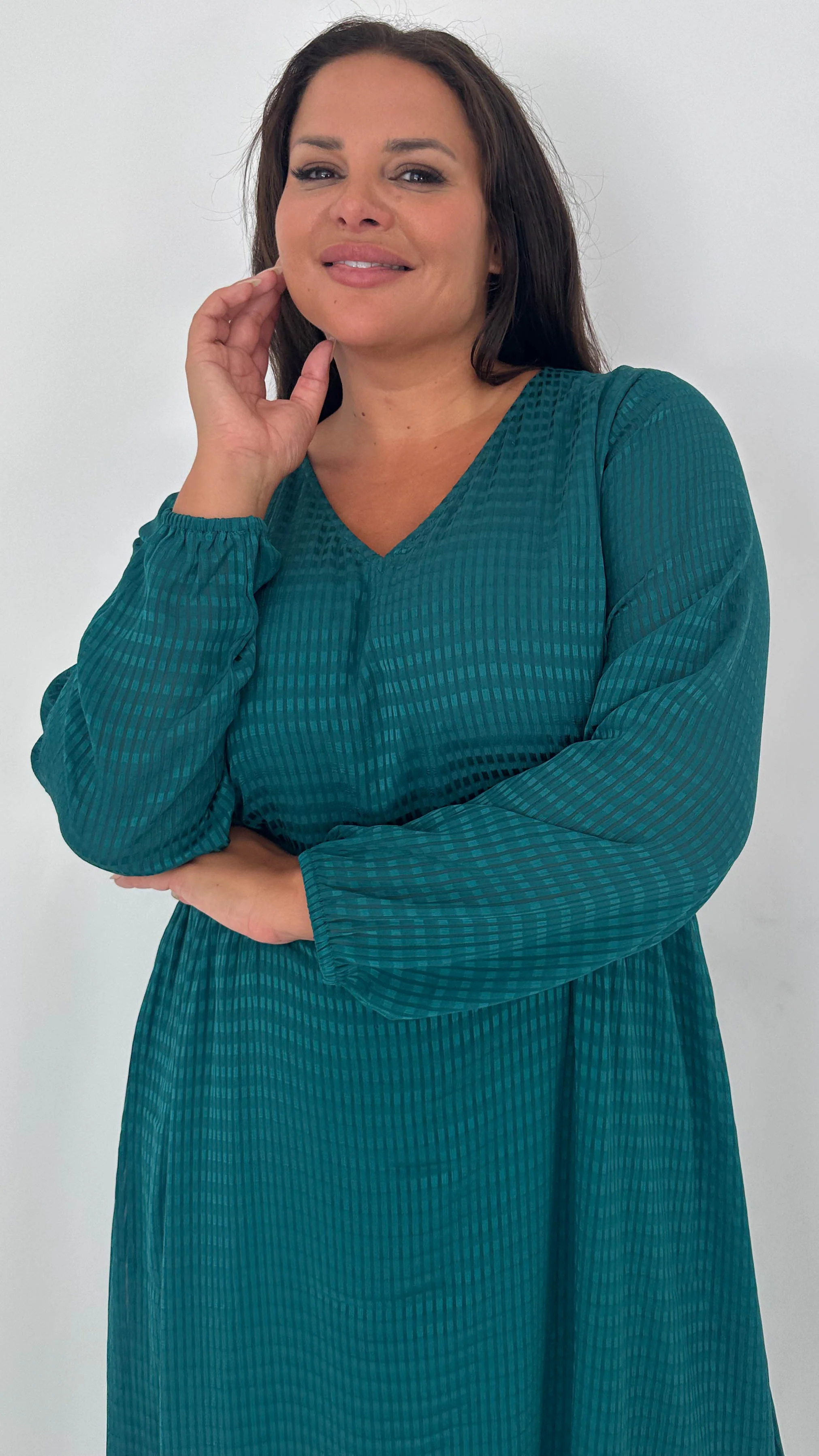 CurveWow Textured Vneck Dress Forest Green - Insurauncei