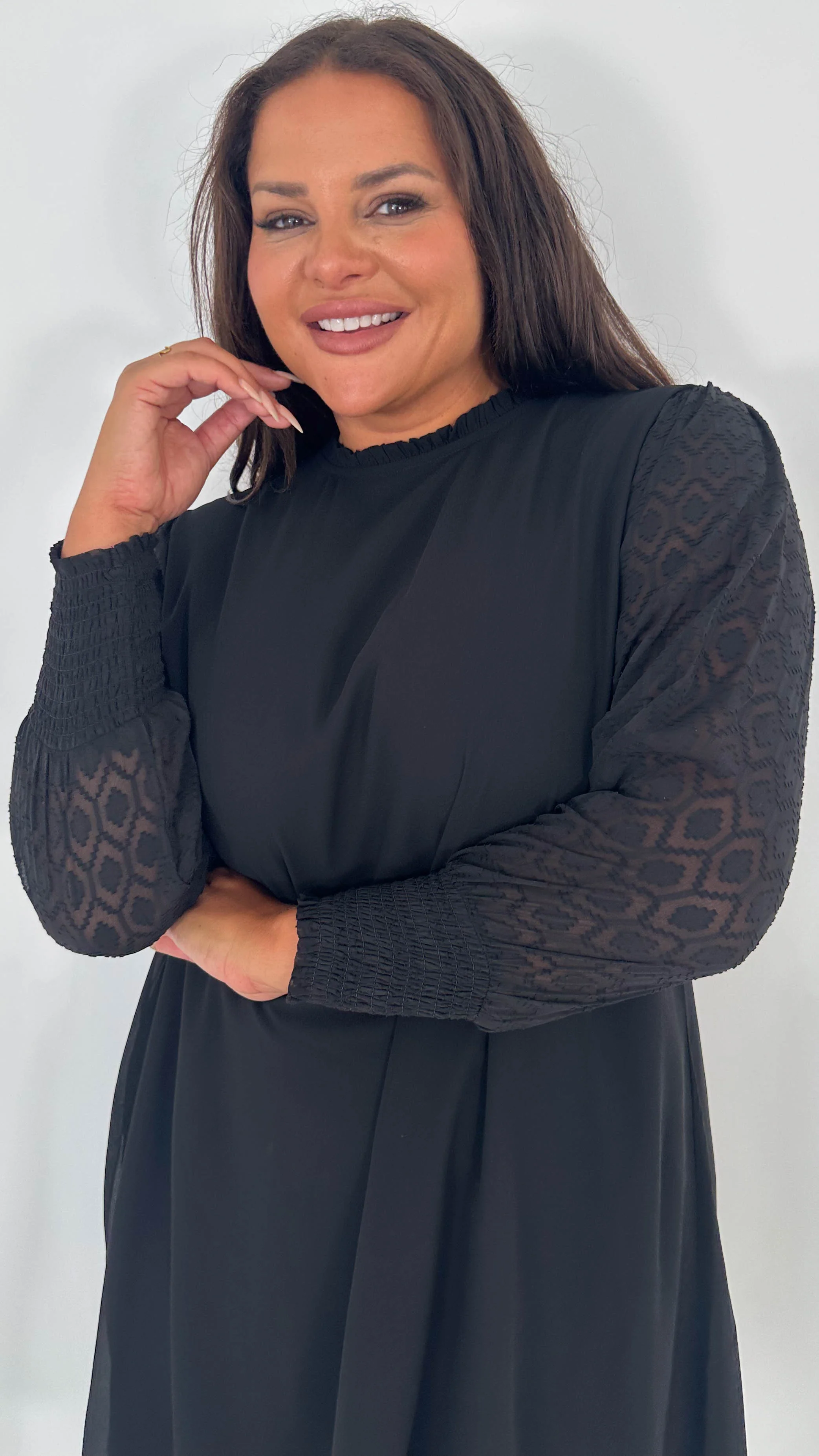 CurveWow Black Sheer Sleeve Shift Dress - Insurauncei