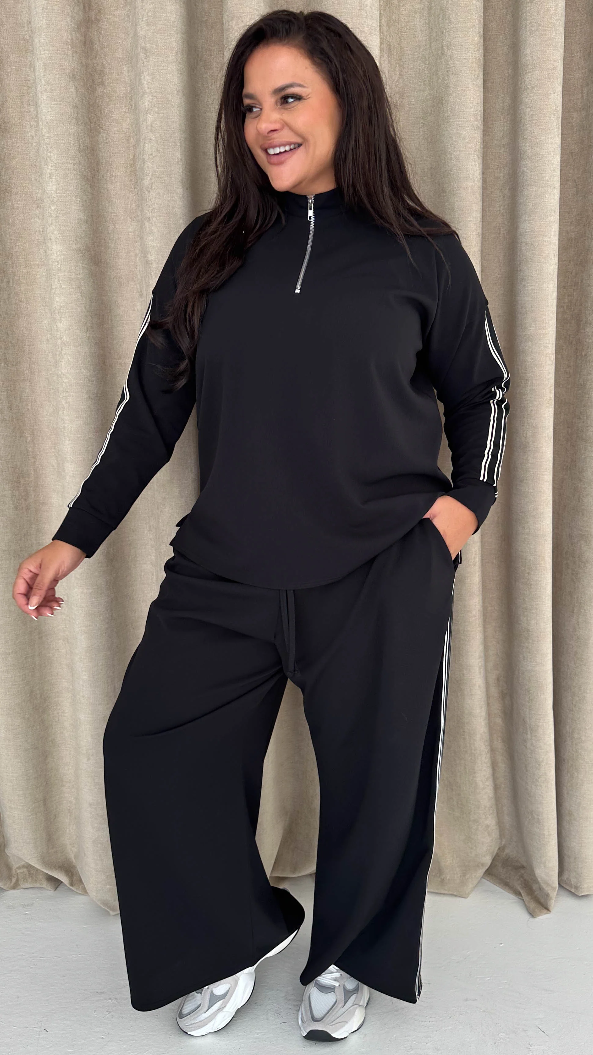 CurveWow Tape Wide Leg Trouser Black - Insurauncei