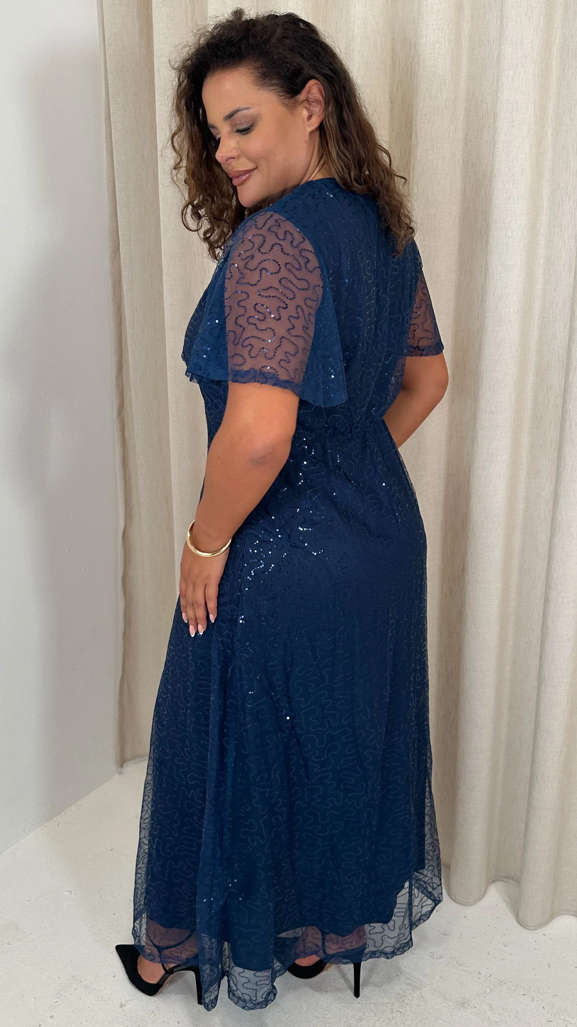 CurveWow Sequin Maxi Dress Navy - Insurauncei