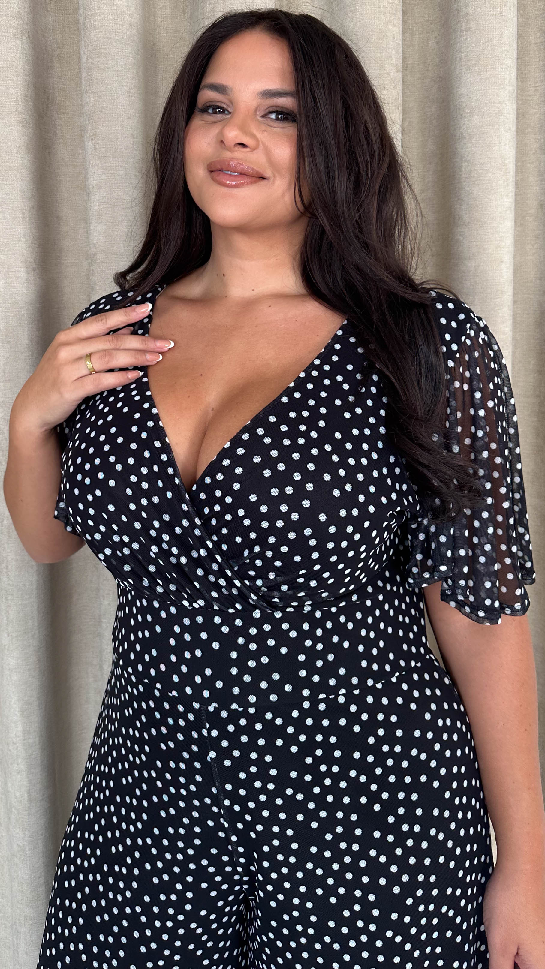 CurveWow Printed Mesh Angel Sleeve Wideleg Jumpsuit Spot - Insurauncei