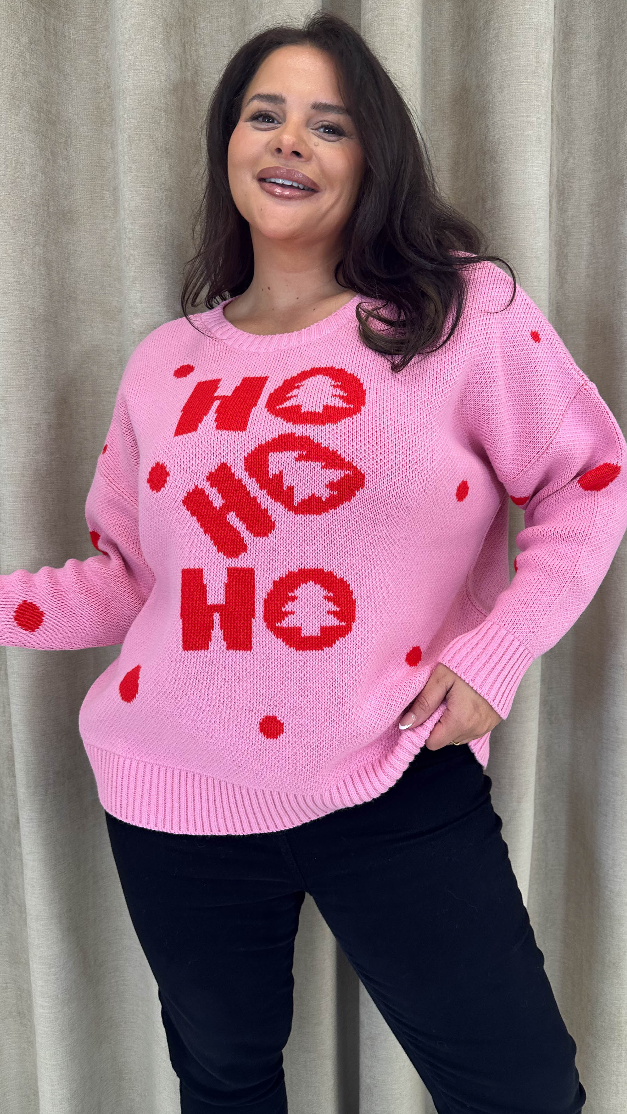 CurveWow Hohoho Christmas Jumper Pink - Insurauncei