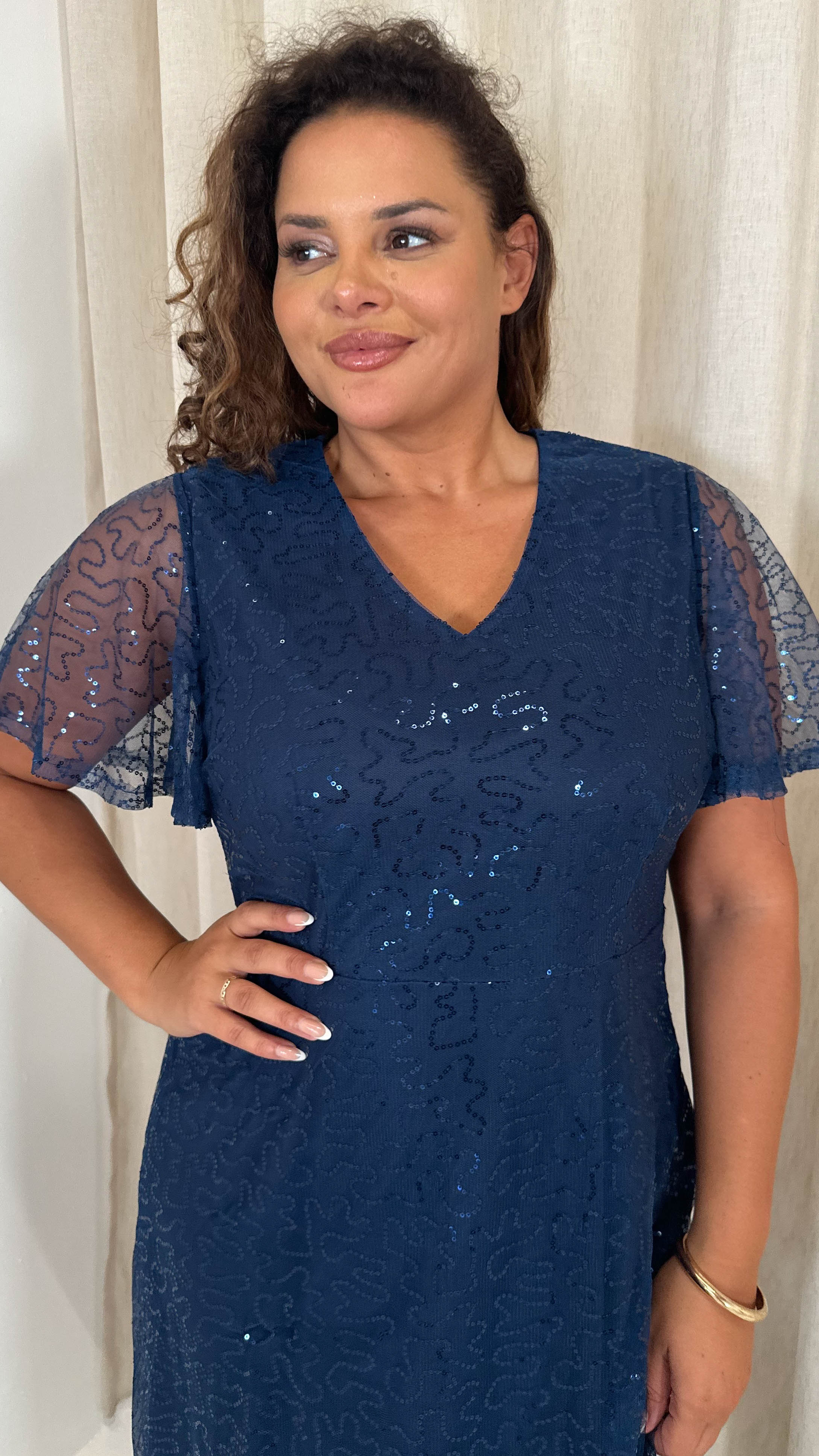 CurveWow Sequin Maxi Dress Navy - Insurauncei