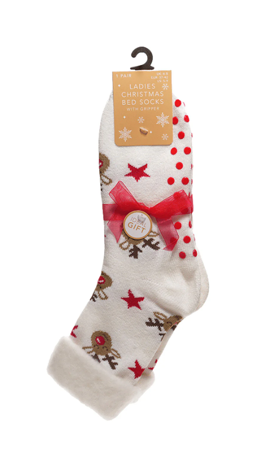 Christmas Design Bed Brushed Socks With Gripper White - Insurauncei