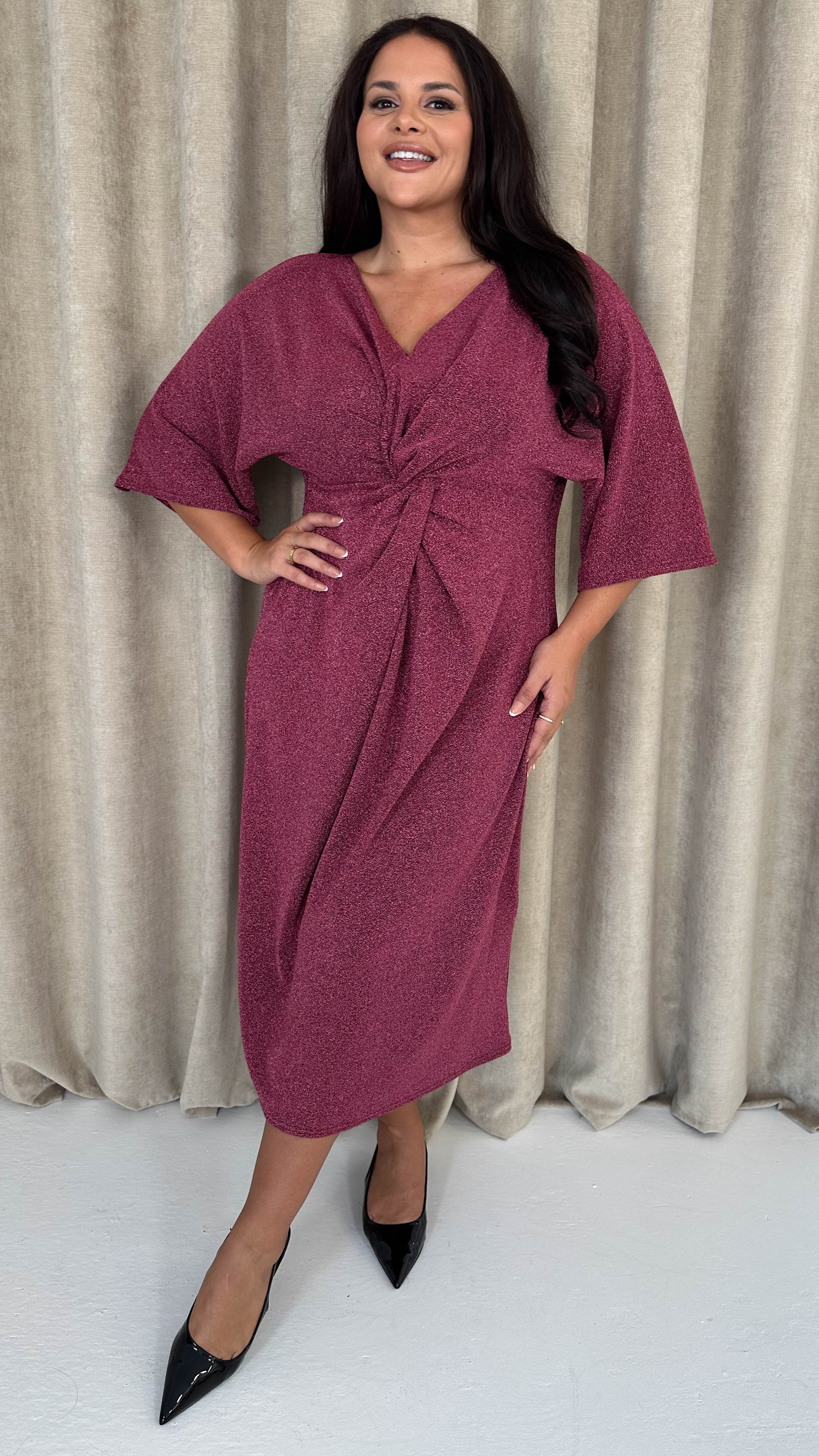 CurveWow Knot Dress Sparkle Pink - Insurauncei