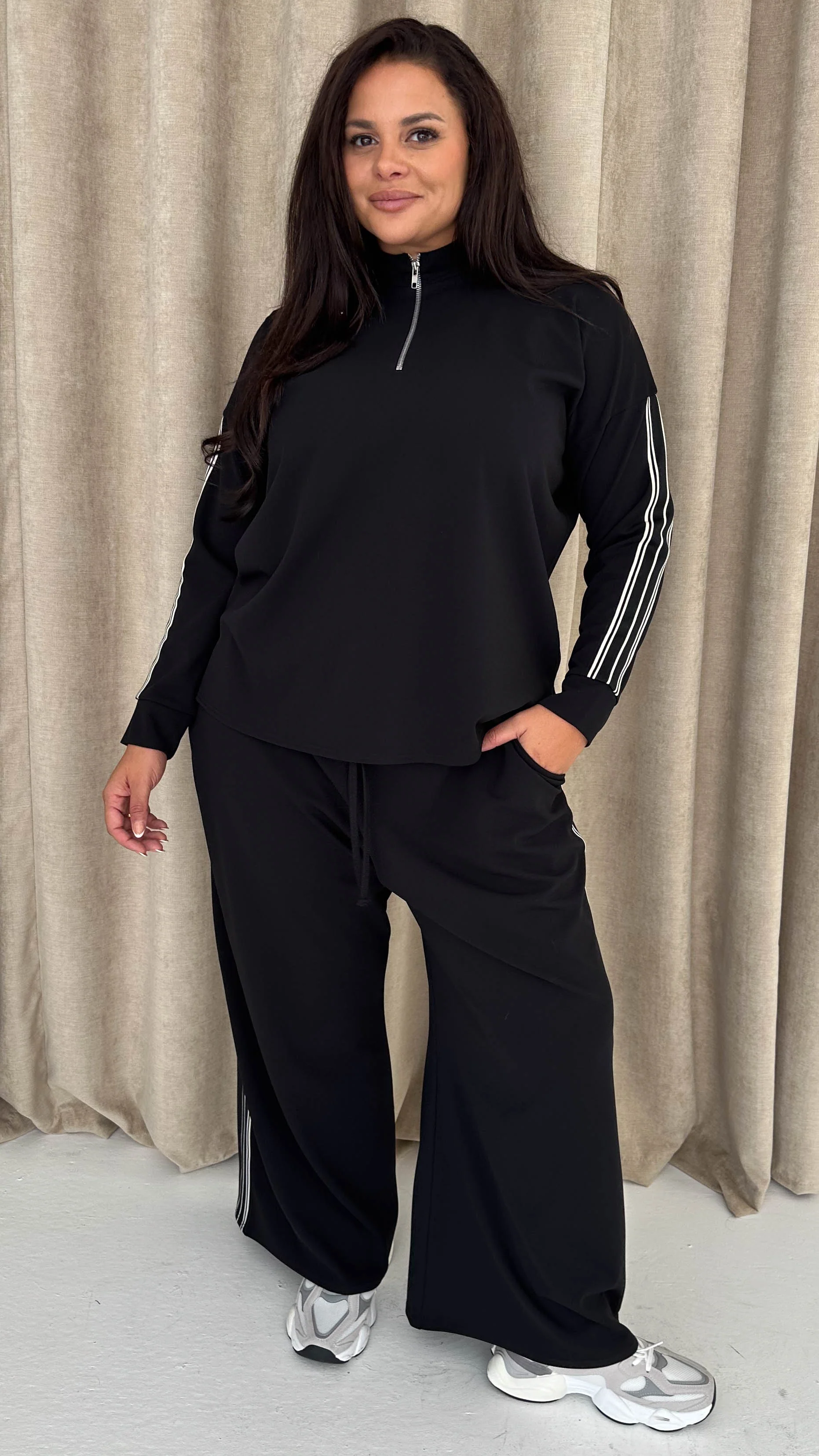 CurveWow Tape Wide Leg Trouser Black - Insurauncei