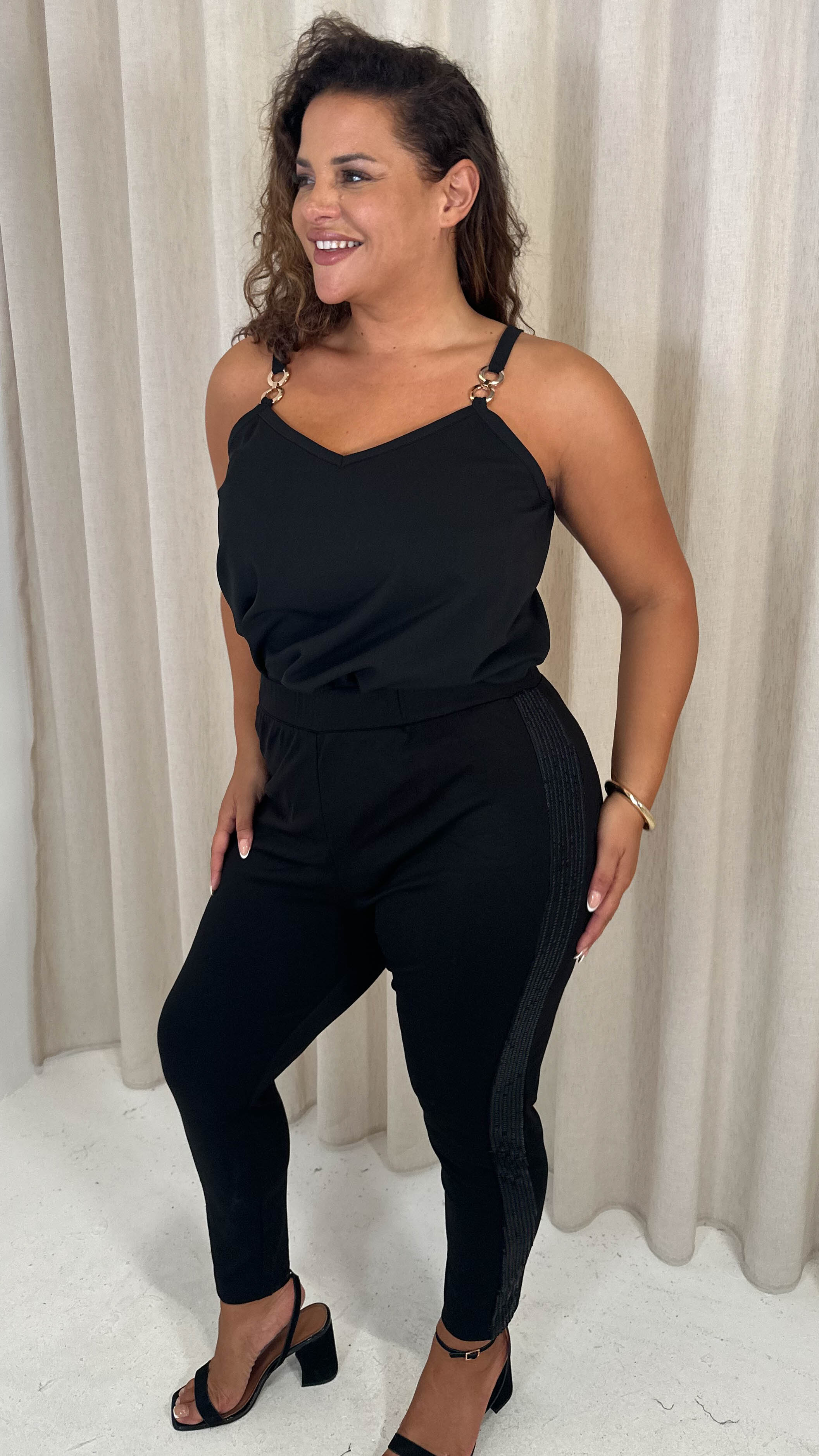 CurveWow Ponte Sequin Leggings Black - Insurauncei