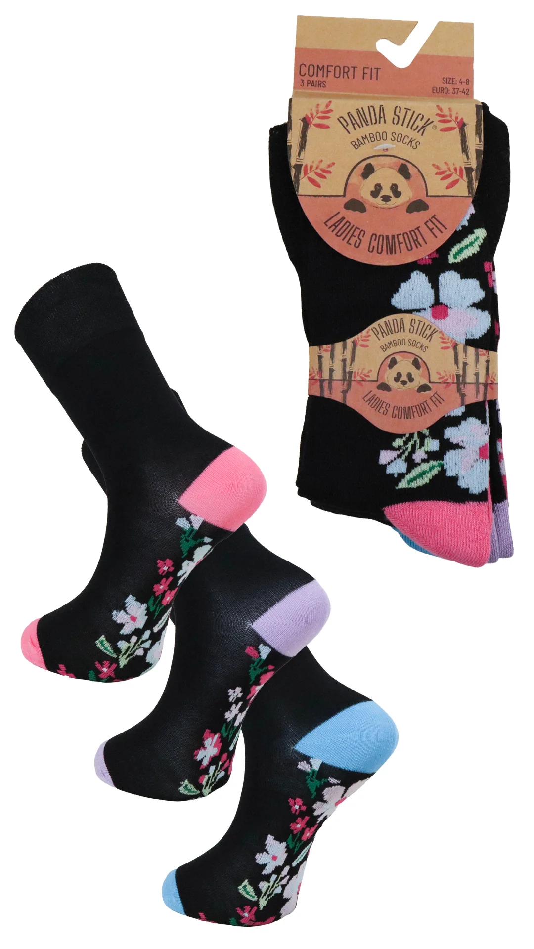 3 Pack Comfort Fit Bamboo Socks Pink Ditsy - Insurauncei