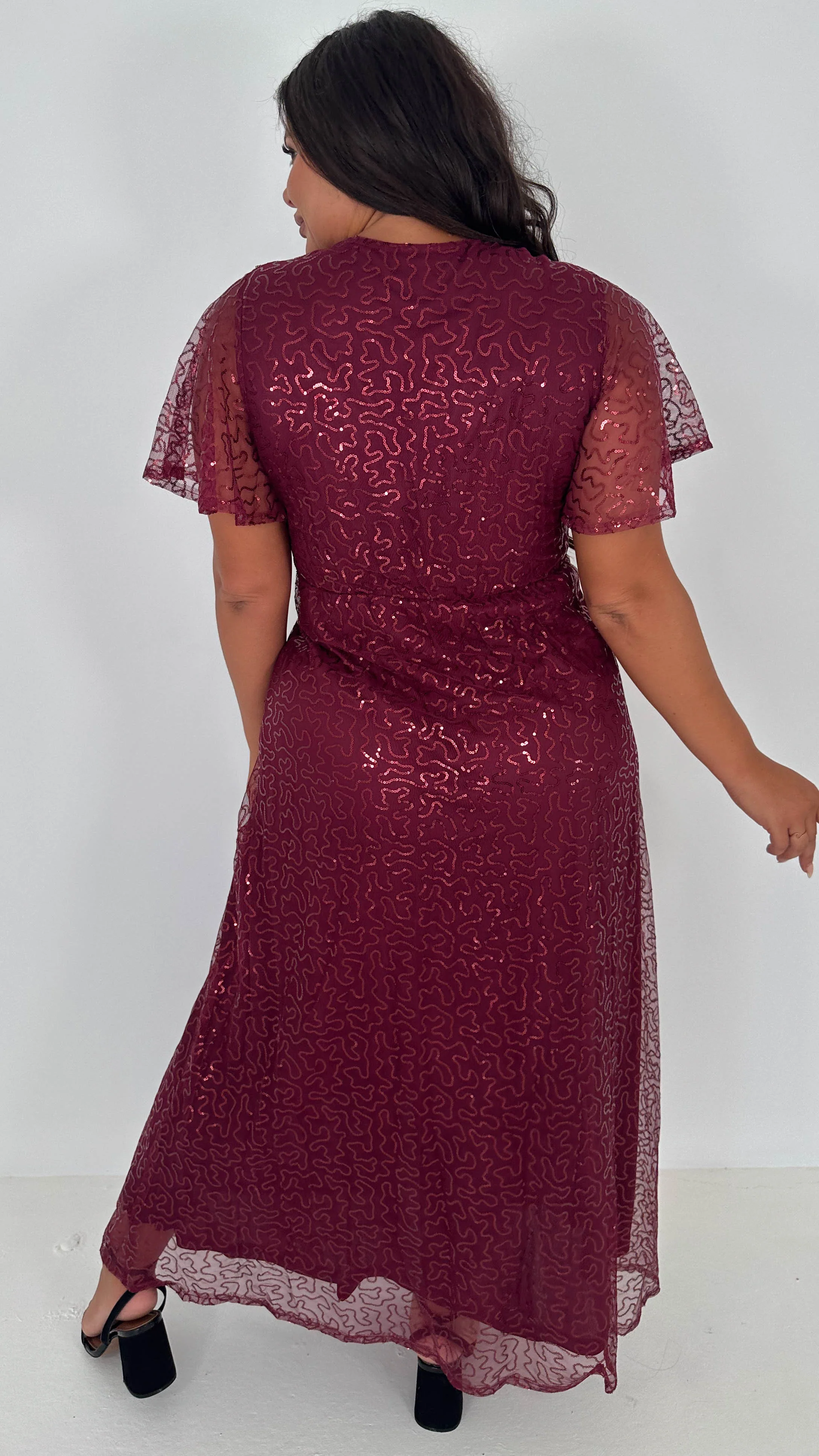 CurveWow Sequin Maxi Dress Wine - Insurauncei