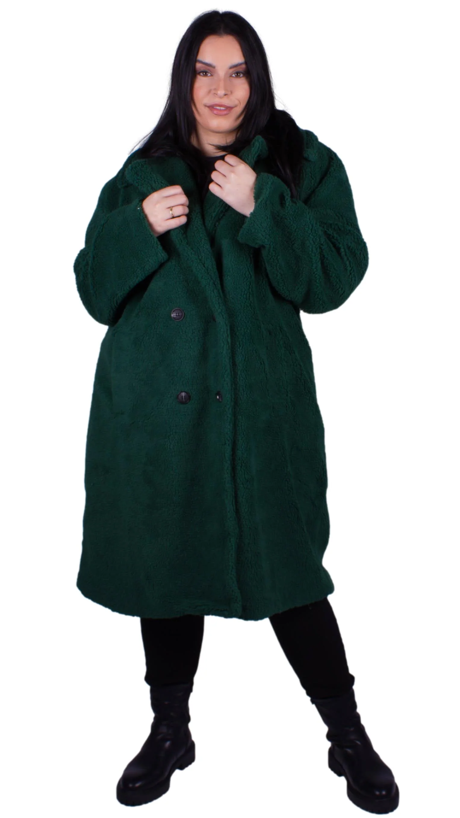 CurveWow Teddy Coat Bottle Green - Insurauncei