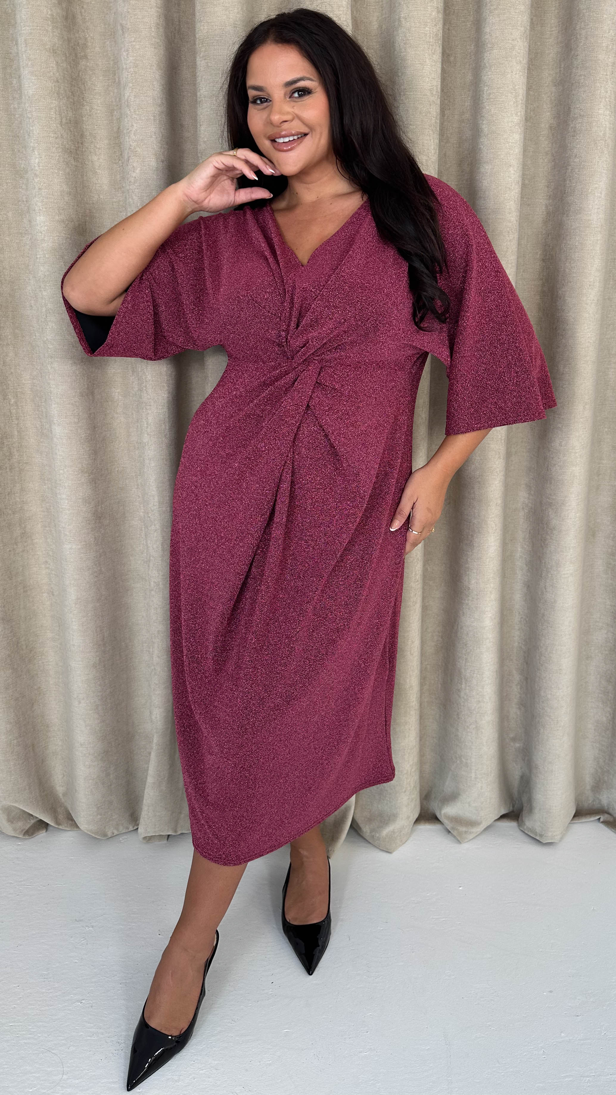 CurveWow Knot Dress Sparkle Pink - Insurauncei