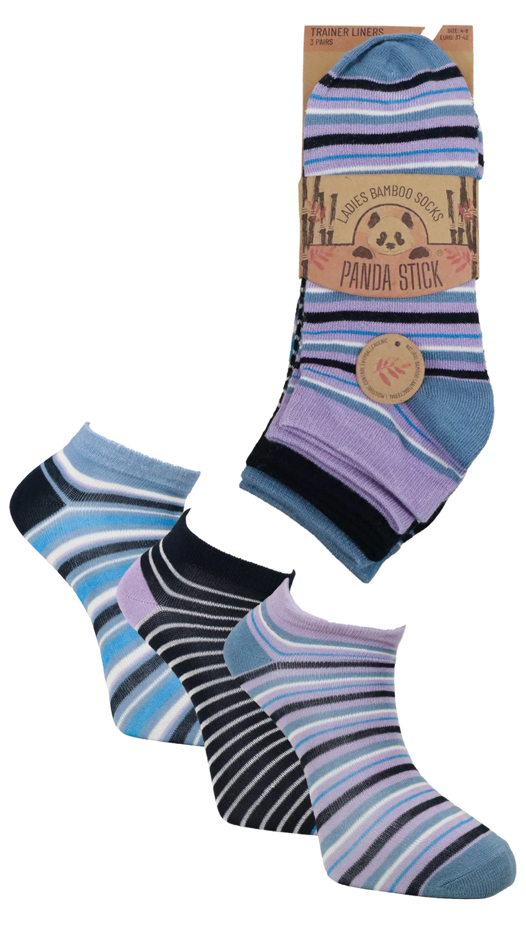 3 Pack Bamboo Trainer Socks Purple Stripe - Insurauncei