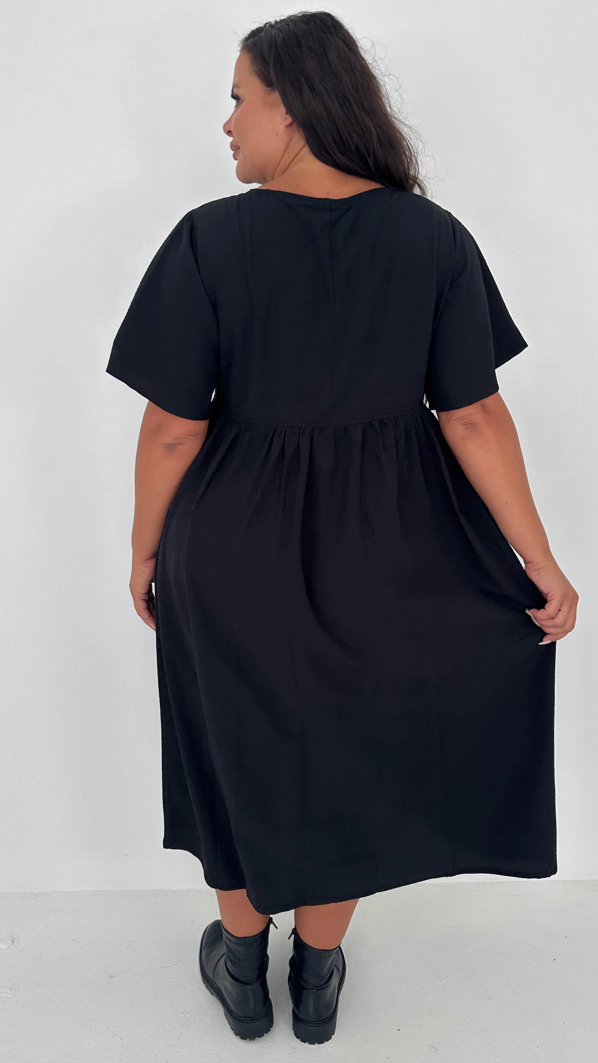 CurveWow Tied Bow Front Dress Black - Insurauncei